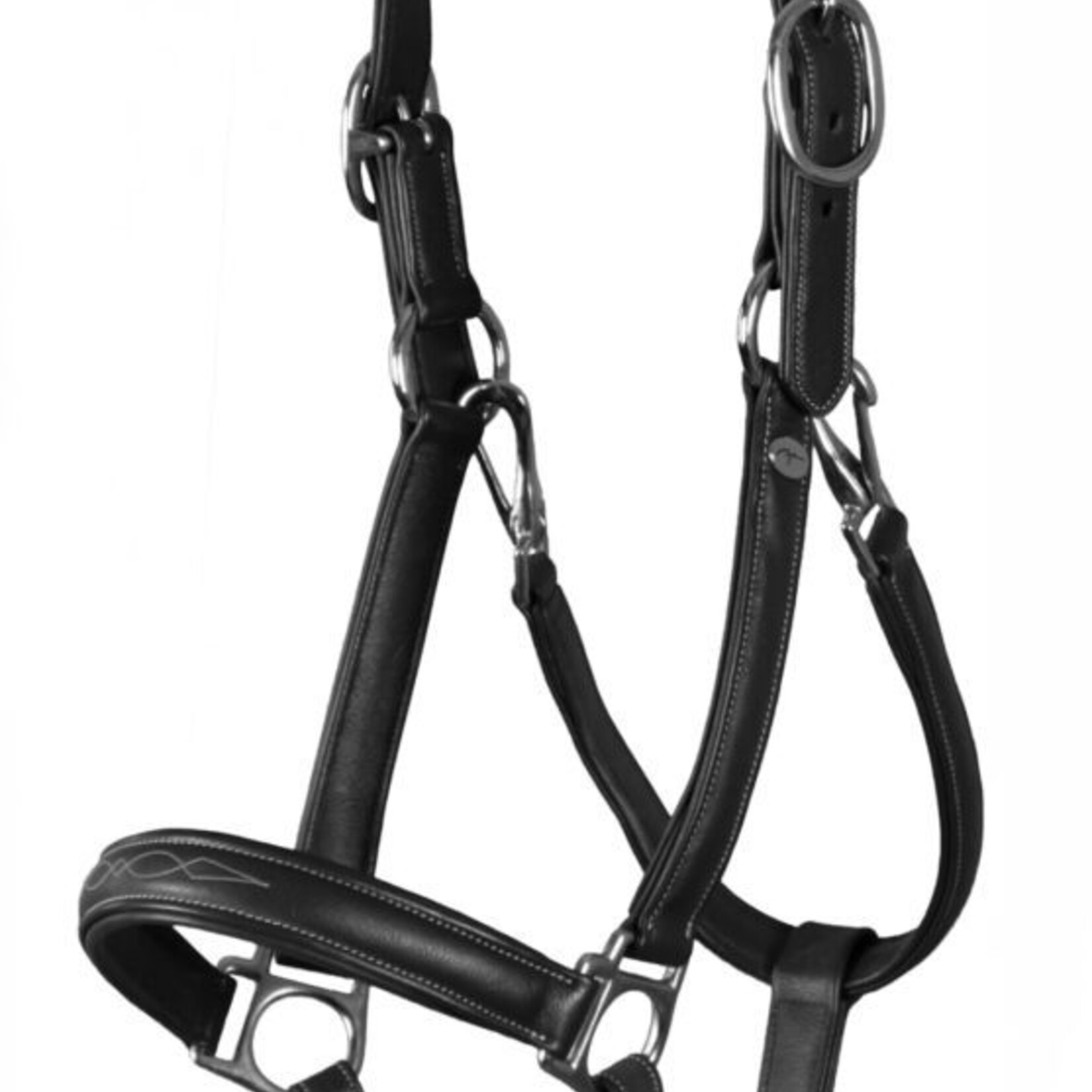 Dy'on WO09A Dy'on Buffalo Leather halter with padded headpiece and padded, fancy stitched noseband. Cream stitching