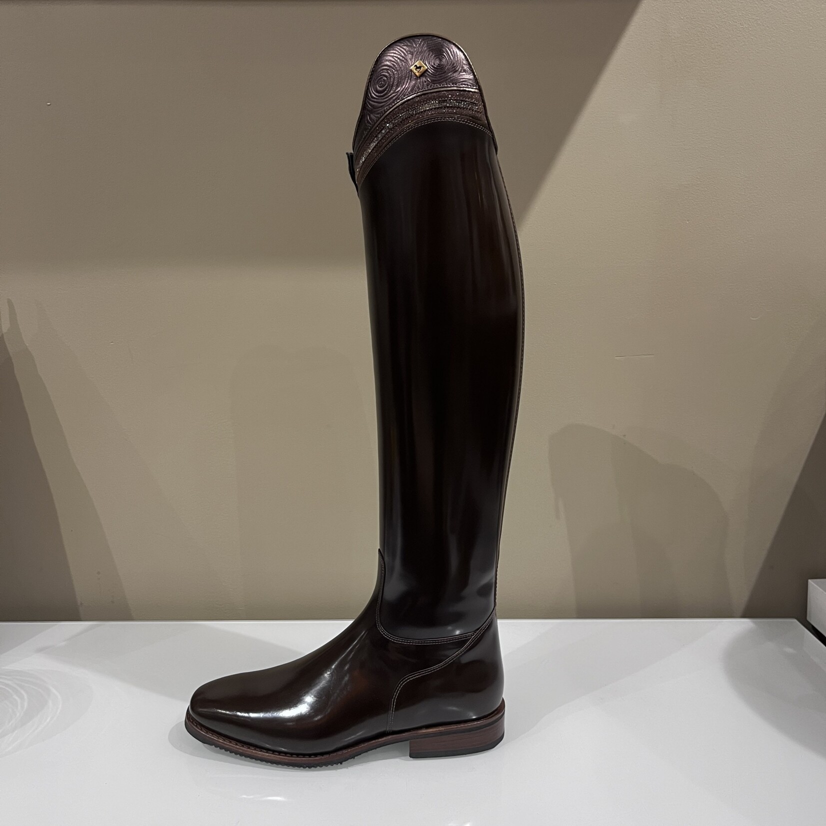 DeNiro DeNiro Custom Raffaello Dressage Boot in Brushed Brown (Po Fondente) w/ Luna Rosetto Brown Top and GGS73 Crystal Fina Gold details and Brown Soles 39 MA S