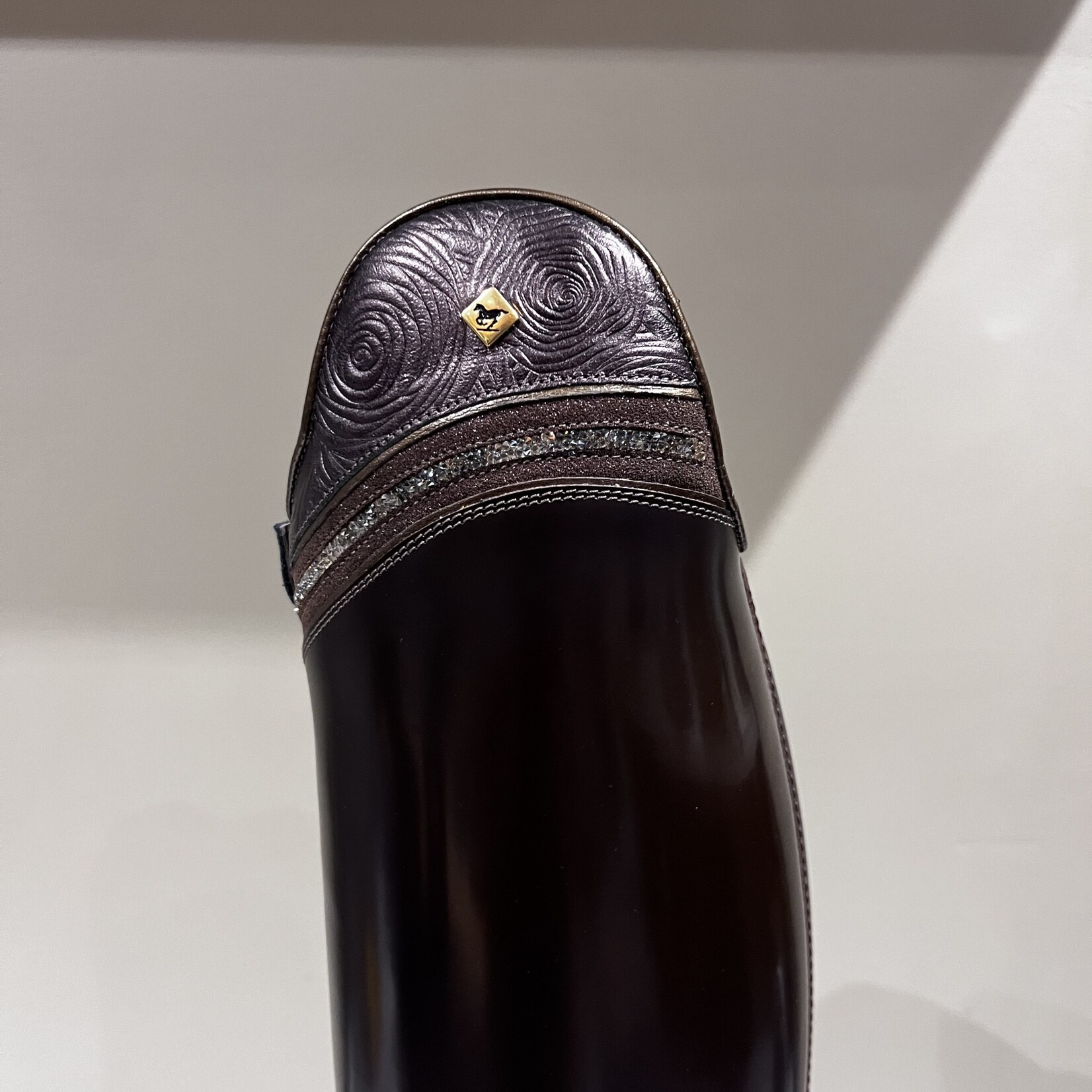 DeNiro DeNiro Custom Raffaello Dressage Boot in Brushed Brown (Po Fondente) w/ Luna Rosetto Brown Top and GGS73 Crystal Fina Gold details and Brown Soles 39 MA S