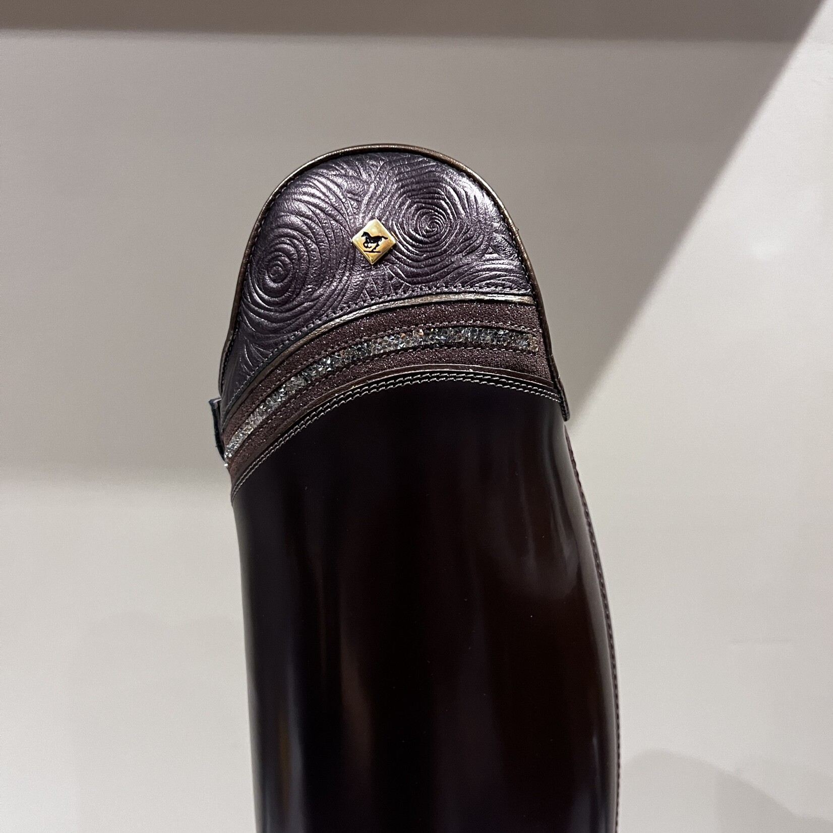 Deniro Boot DeNiro Custom Raffaello Dressage Boot in Brushed Brown (Po Fondente) w/ Luna Rosetto Brown Top and GGS73 Crystal Fina Gold details and Brown Soles 39 MA S