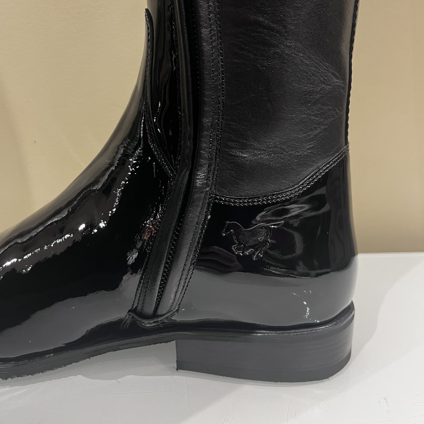Deniro Boot DeNiro Bellini Patent Black Rondine Top with frame, GGS Cry Fine Rock Crystal Top, 41 foot,  48 height, 36.5 calf