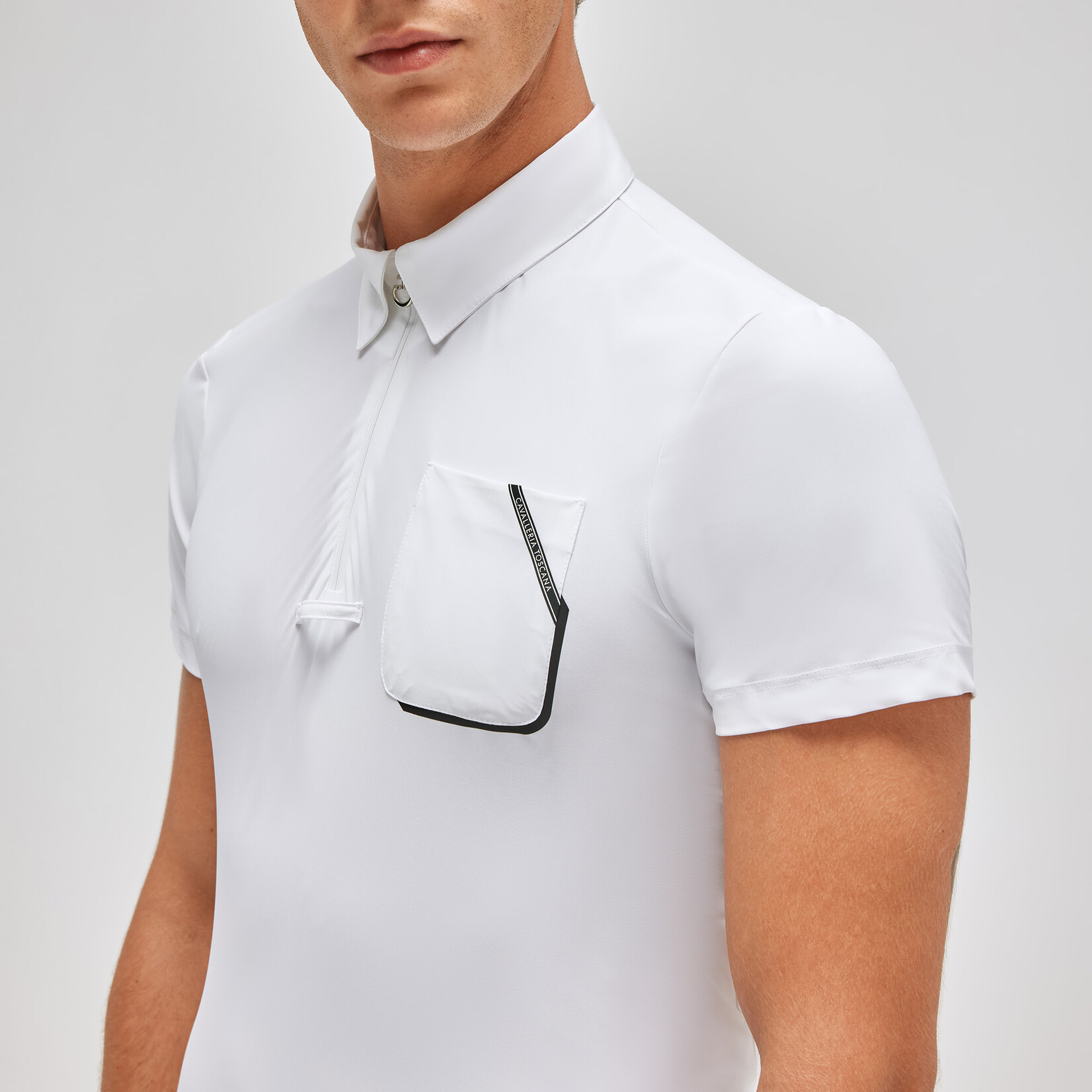 Cavalleria Toscana POU366 Cavalleria Toscana Men's jersey s/s competition zip polo wiht pocket