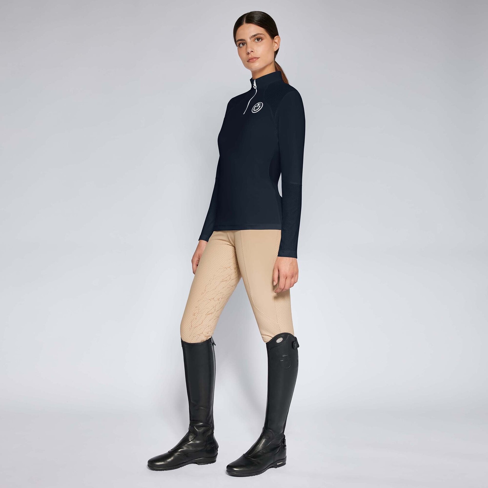 Cavalleria Toscana POD383 Cavalleria Toscana Women's Long Sleeve Zip Jersey Training Polo w/ Perforated Inserts