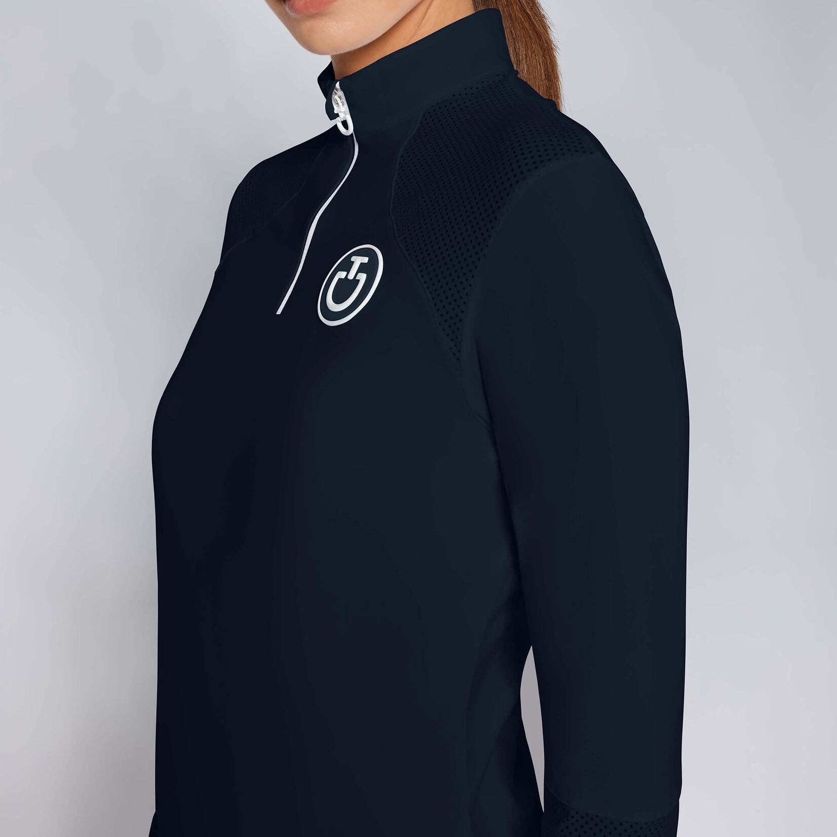 Cavalleria Toscana POD383 Cavalleria Toscana Women's Long Sleeve Zip Jersey Training Polo w/ Perforated Inserts