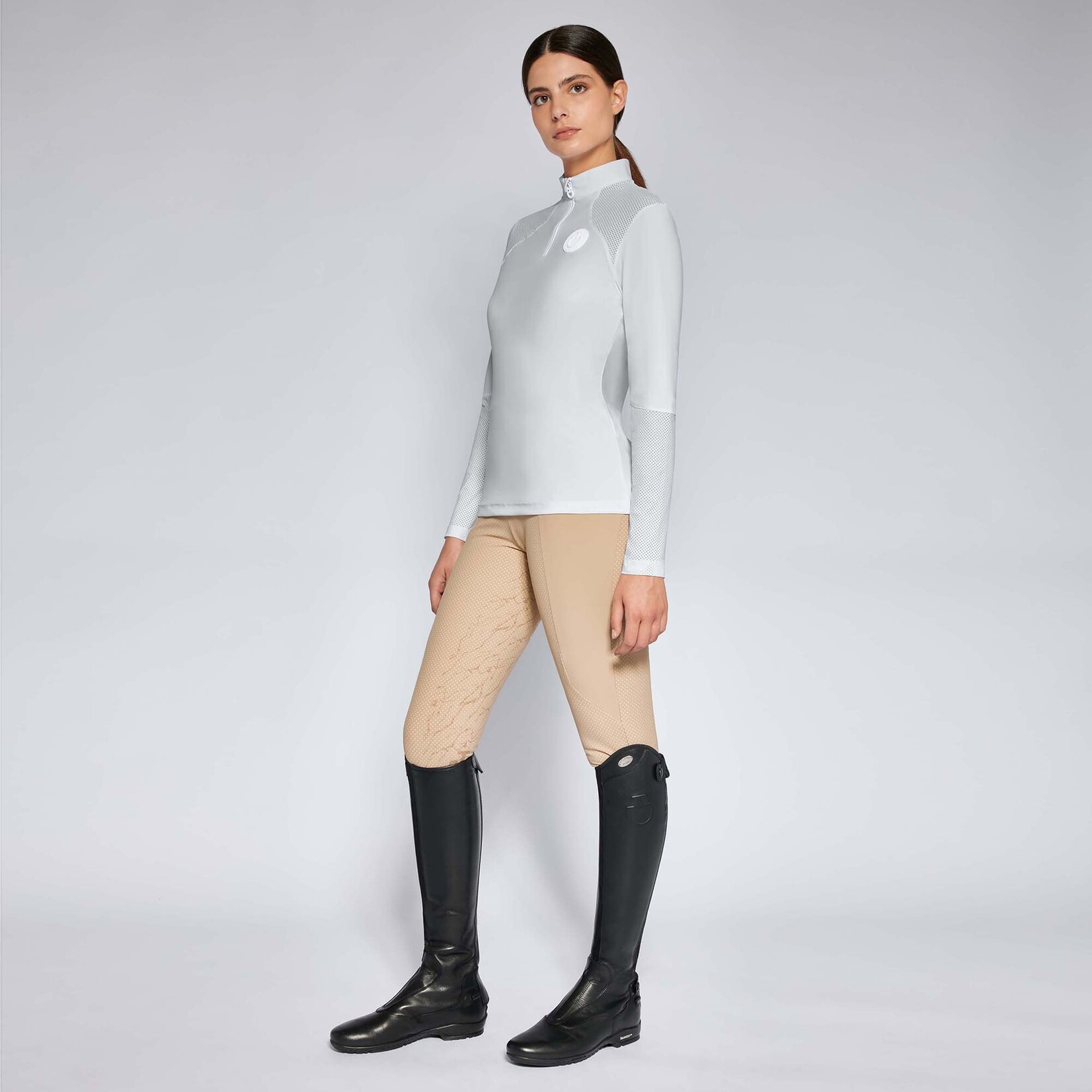 Cavalleria Toscana POD383 Cavalleria Toscana Women's Long Sleeve Zip Jersey Training Polo w/ Perforated Inserts