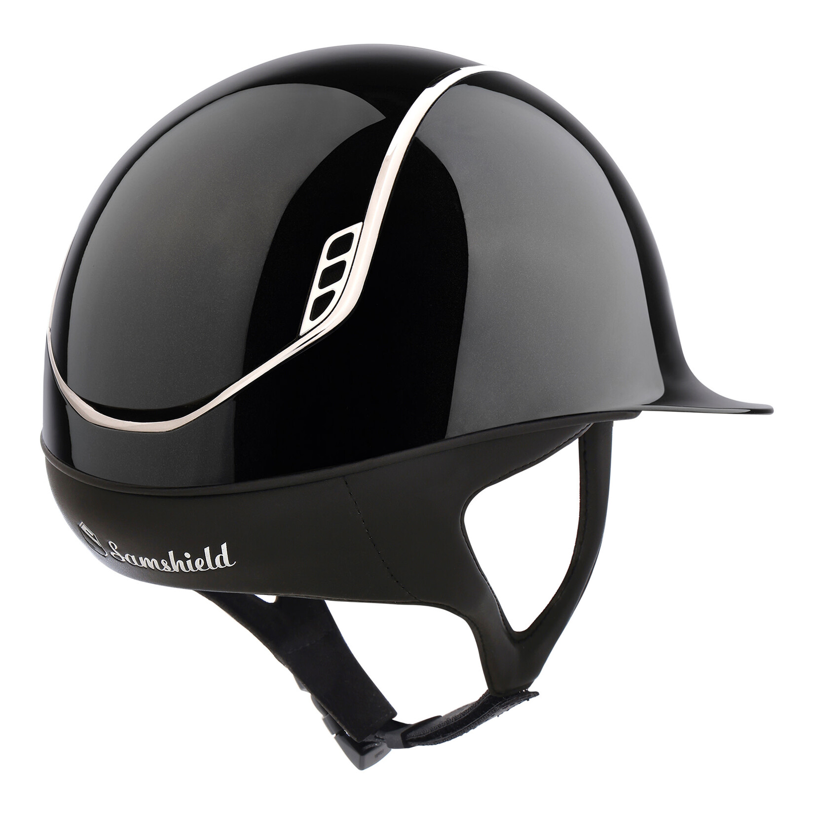 Samshield 2.0 Samshield Shadow Glossy Helmet w/ Black Chrome Trim & Blazon, Sold as a kit with coordinating liner (sold separately).