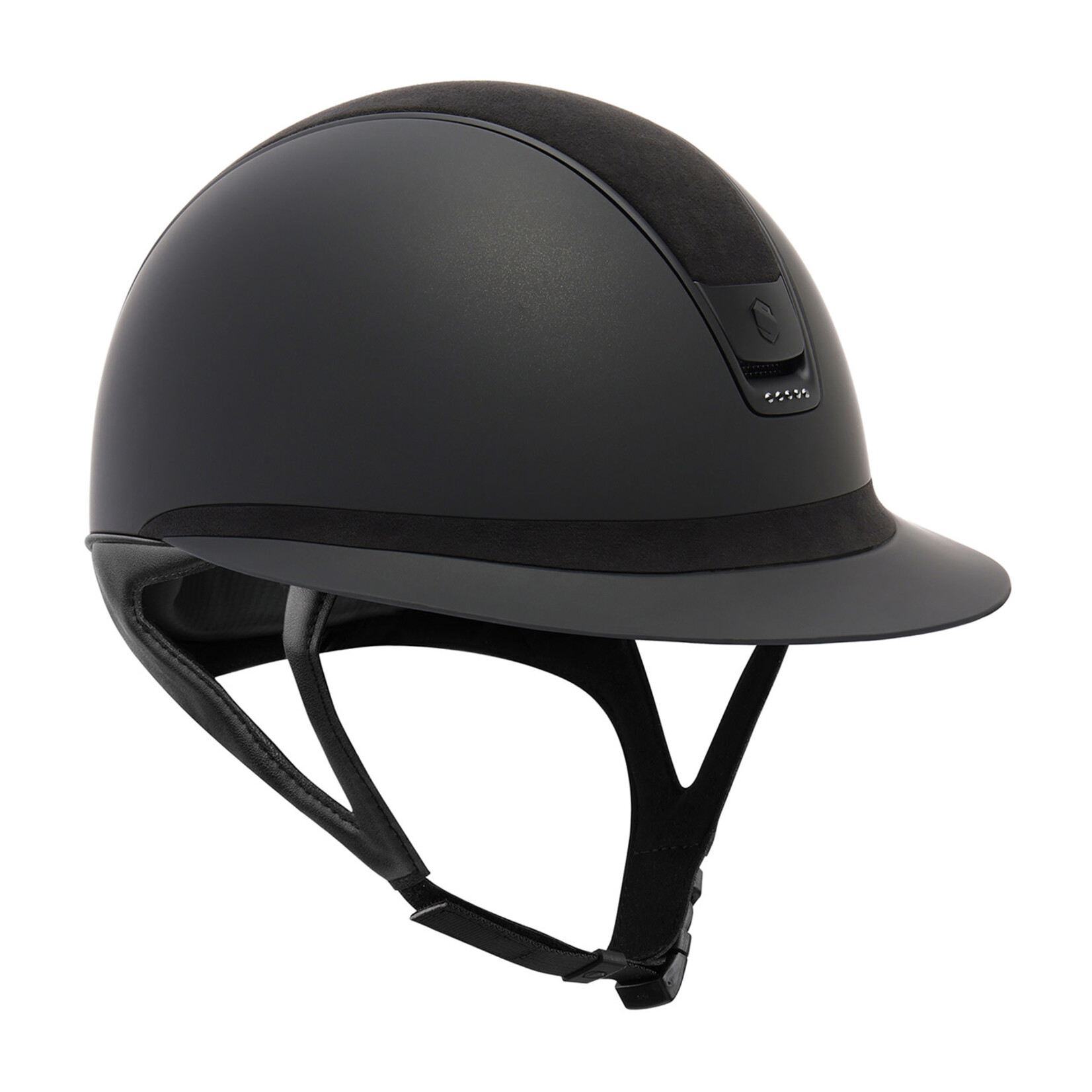 Samshield 2.0 #6 Fast Custom Samshield Miss Shield Shadowmatt Helmet w/ Alcantara Top & Band, Matt Black Trim & 5 Hematite Crystals, Sold as a kit with coordinating liner (sold separately)