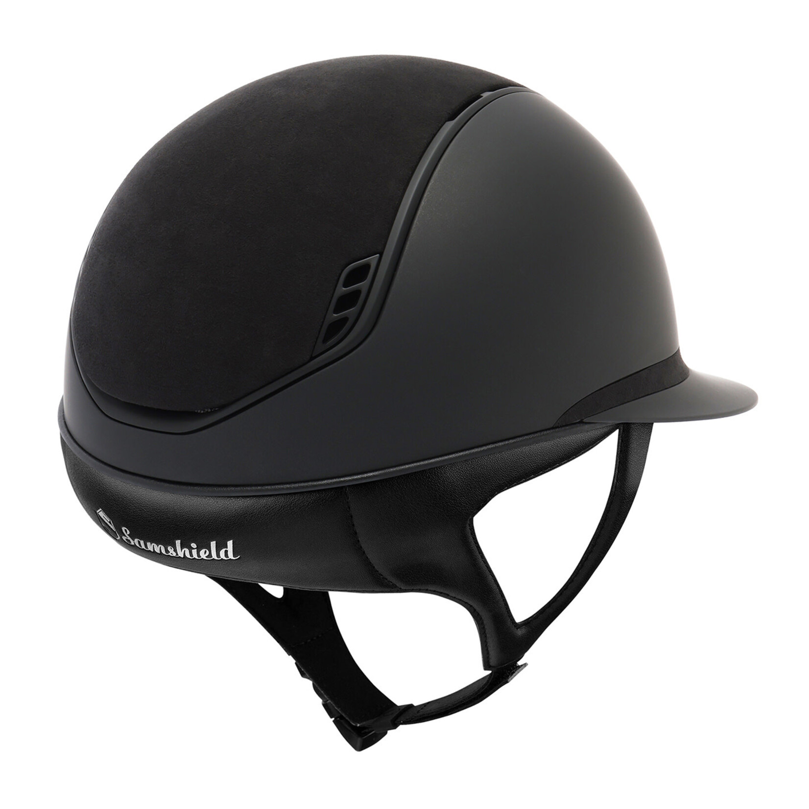 Samshield 2.0 #6 Fast Custom Samshield Miss Shield Shadowmatt Helmet w/ Alcantara Top & Band, Matt Black Trim & 5 Hematite Crystals, Sold as a kit with coordinating liner (sold separately)