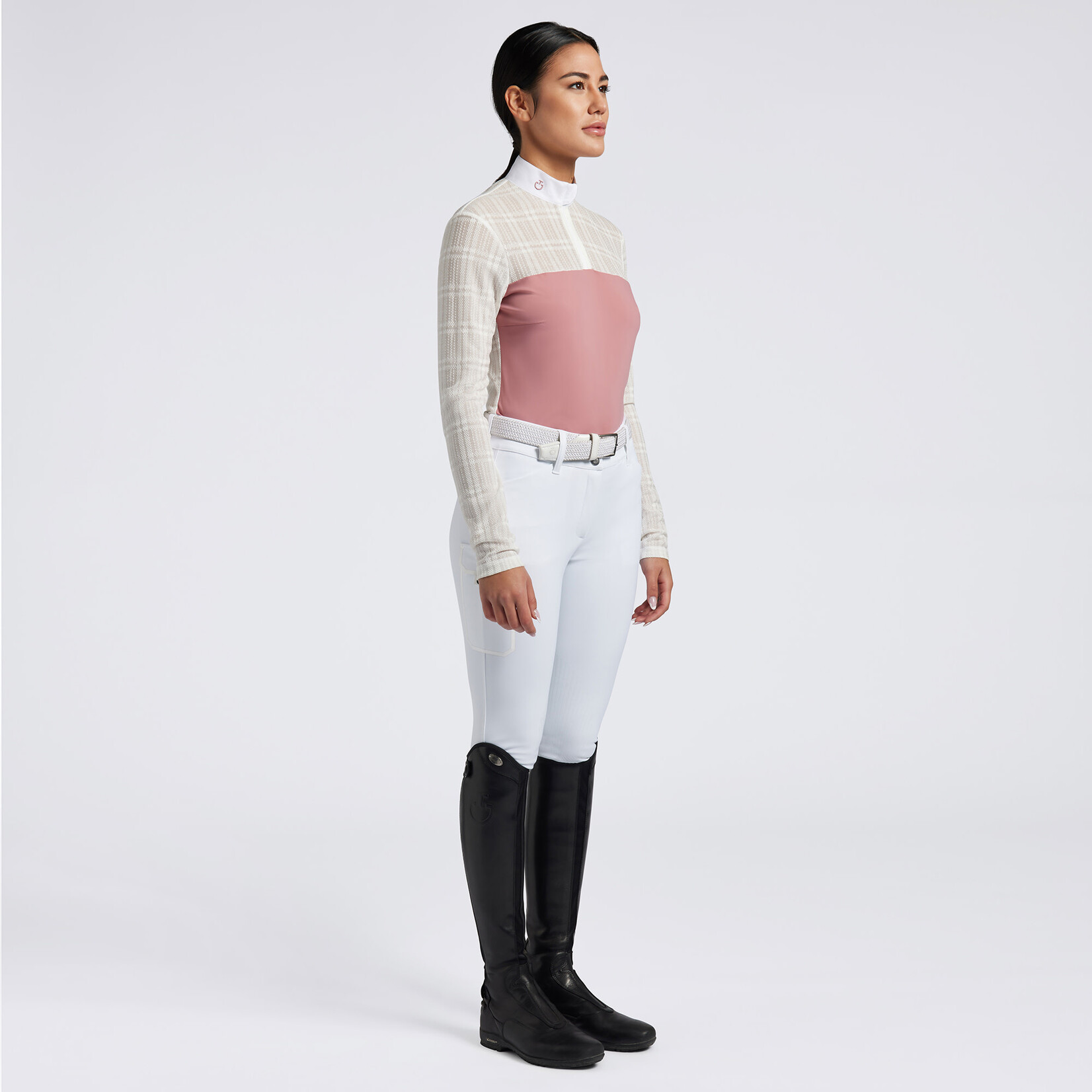 Cavalleria Toscana CAD261 Cavalleria Toscana L/S Sheer Jacquard Jersey Zip Competition Shirt
