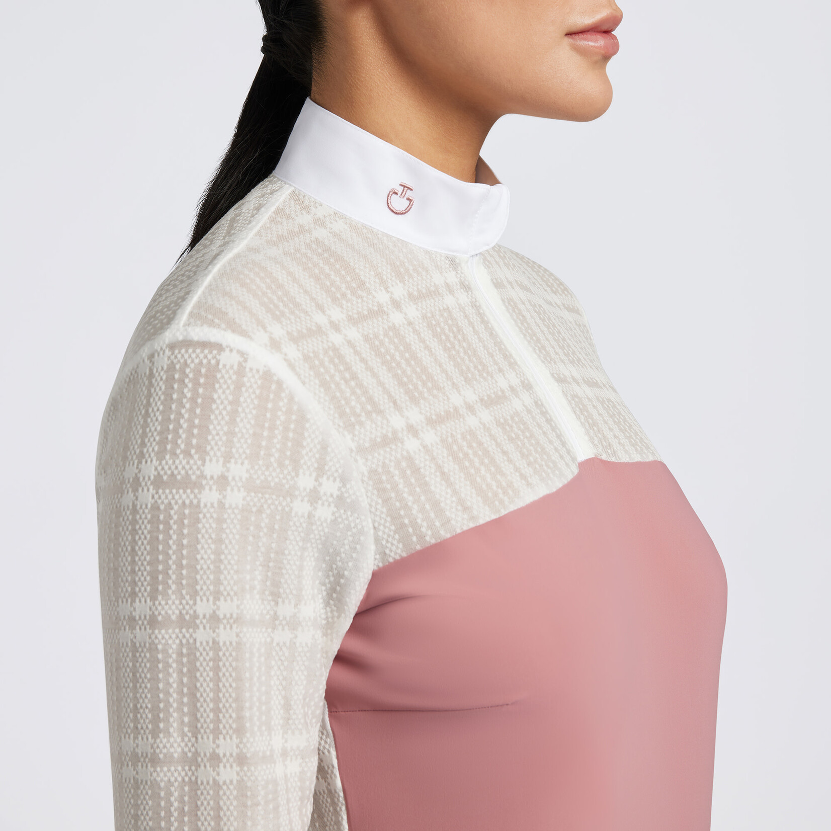 Cavalleria Toscana CAD261 Cavalleria Toscana L/S Sheer Jacquard Jersey Zip Competition Shirt