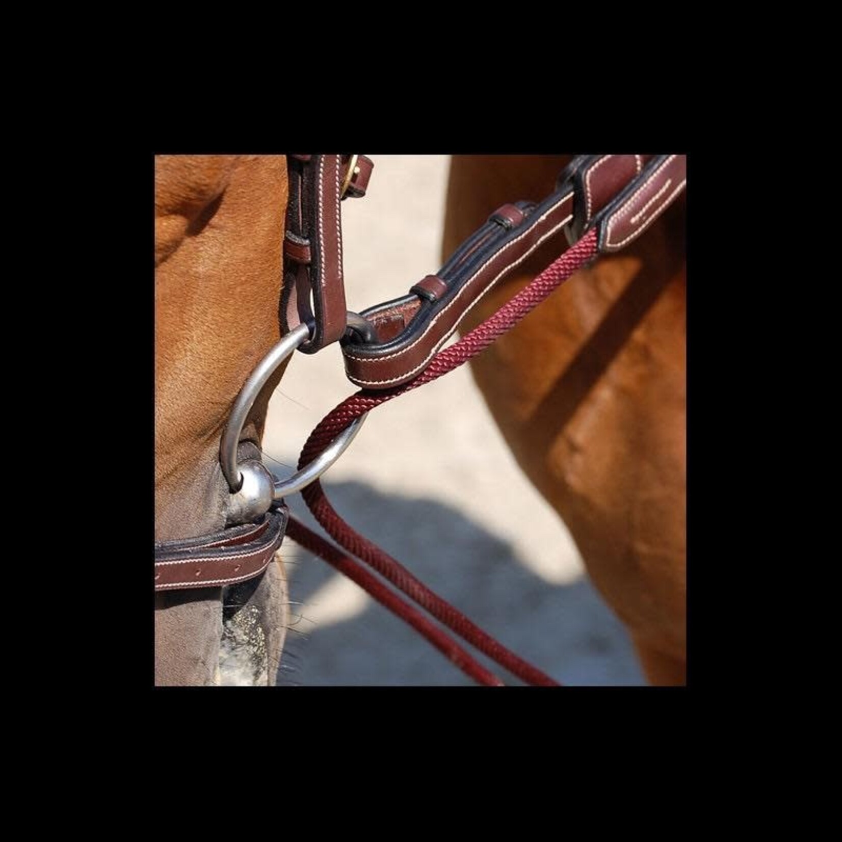 Dy'on WO08B Dy’on Working Collection Leather & Rope Draw Reins, Cream Stitching, Steel Hardware, Removable leather girth loop