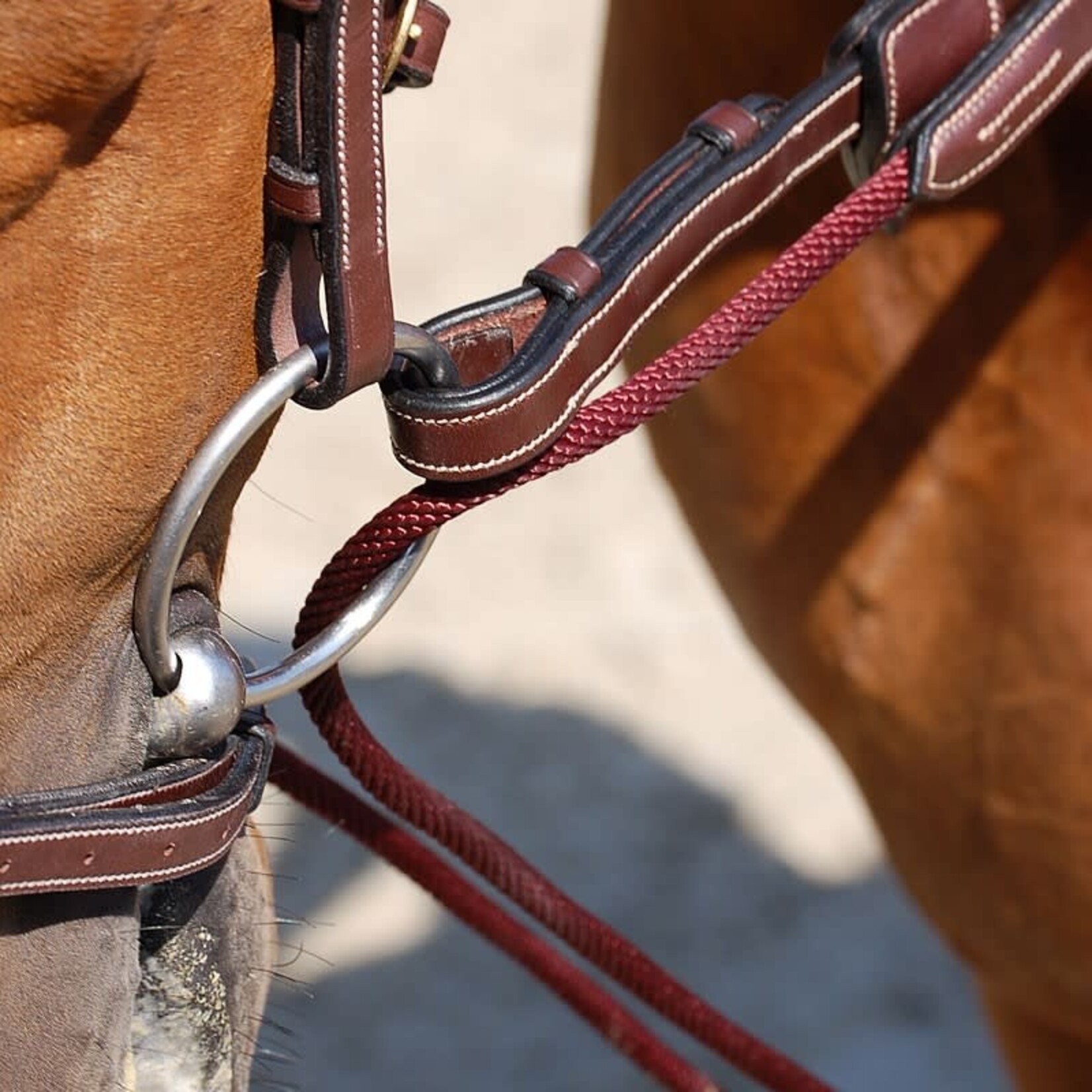 Dy'on WO08B Dy’on Working Collection Leather & Rope Draw Reins, Cream Stitching, Steel Hardware, Removable leather girth loop