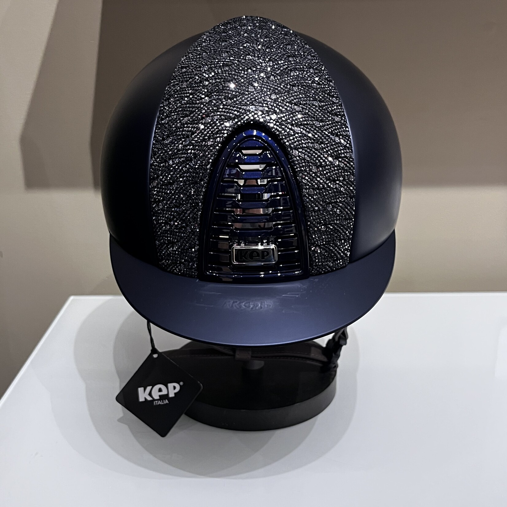 KEP KEP Custom Cromo 2.0 Textile Blue - Textile Blue Shell, Polish Blue Frame & Grid, Klimt Fabric Front, Mirror Chrome Subgrid & Button, Taupe Chin Strap, Silver Shine Logo, Sold as a kit with coordinating liner (sold separately) 
