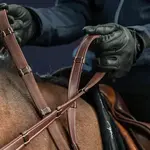 Dy'on US05G Dy’on 5/8" Hunter Collection, Fancy Stitch, Flat with 7 stops Hunter reins with extra soft leather and rubber grip lining, Stainless Hardware