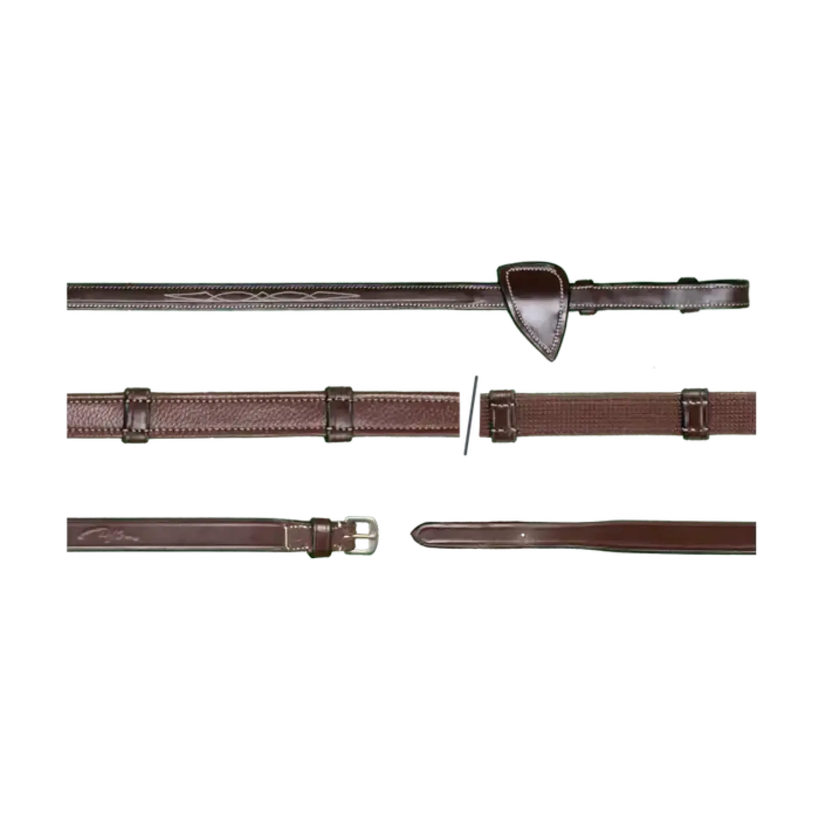 Dy'on US05G Dy’on 5/8" Hunter Collection, Fancy Stitch, Flat with 7 stops Hunter reins with extra soft leather and rubber grip lining, Stainless Hardware
