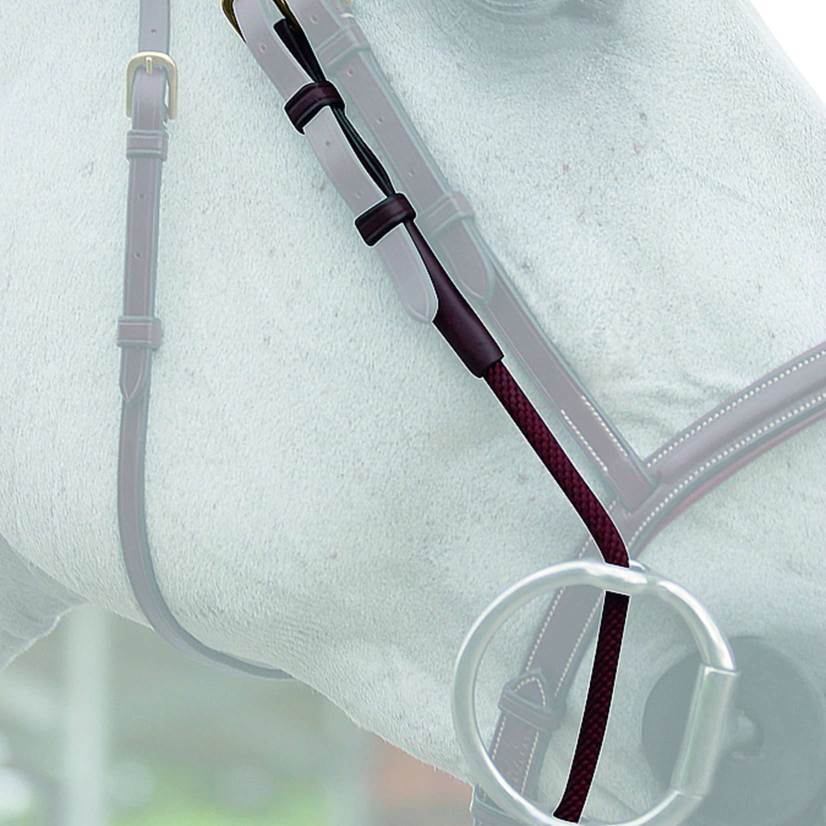 Dy'on B931 Dy’on Rope Gag Cheek Pieces, Nylon cheek pieces for gag bit (pair), English leather - Rope 8mm,  Cream stitching, Brass buckles and rings