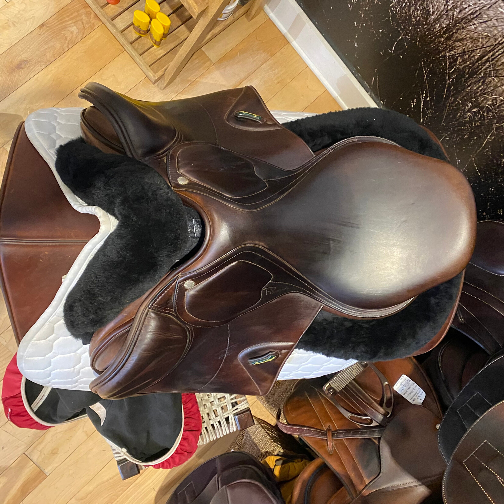#16 69630 Consigned Amerigo Pinerolo Saddle, 17.5"  N (Normal) Flap Length, -1 Tree (Narrow), Wool Flocked (4) includes CWD cover