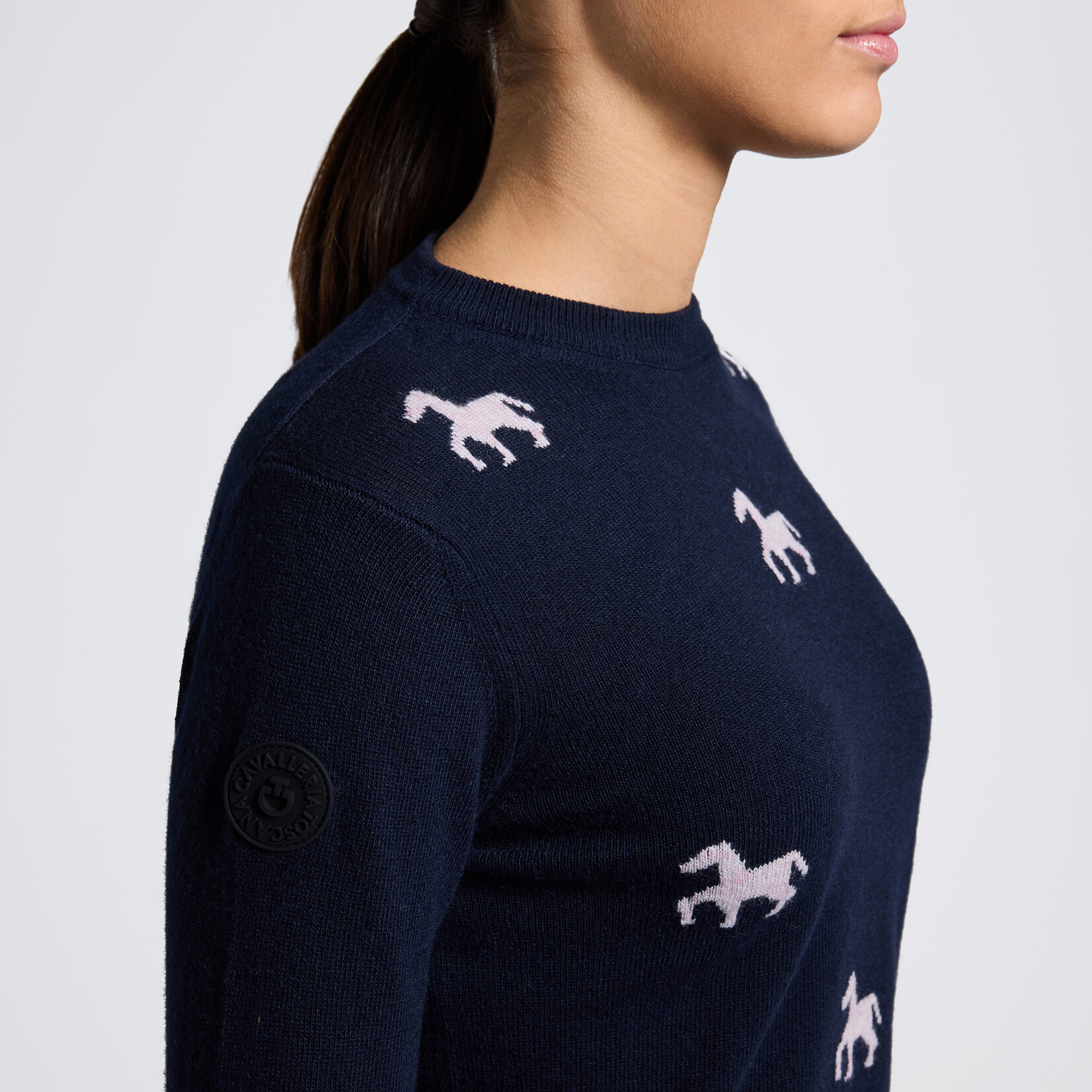 Cavalleria Toscana MAA004 Cavalleria Toscana Girl's Jacquard Mini Horses Cashmere Sweater