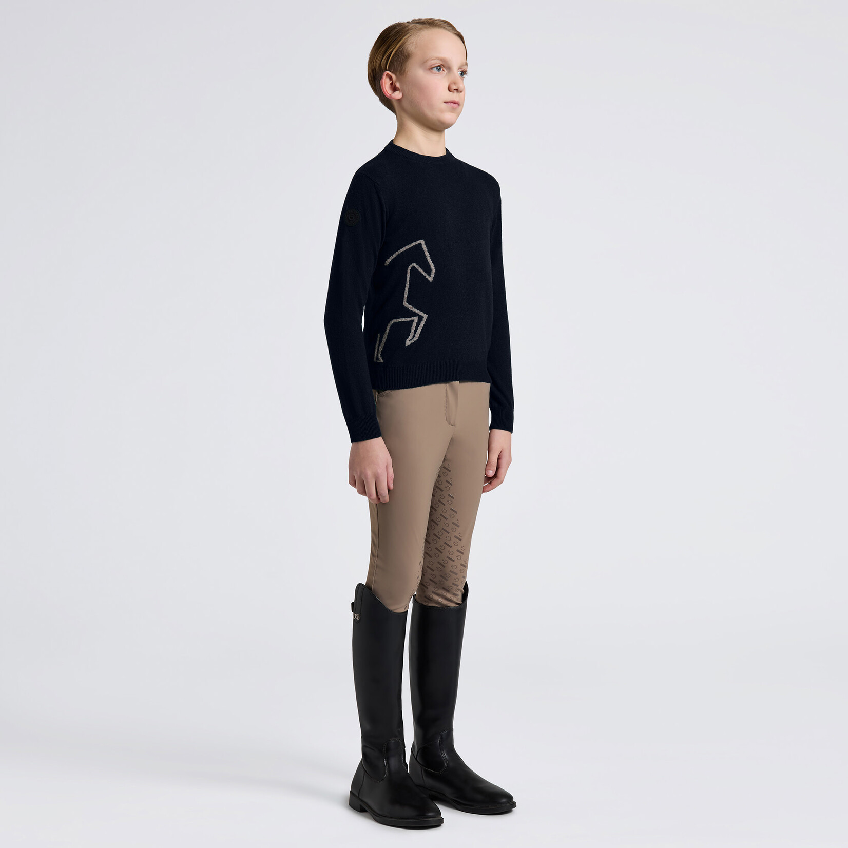 Cavalleria Toscana MAO004 Cavalleria Toscana Junior Sweater w/ Jacquard Horse Cashmere Blend