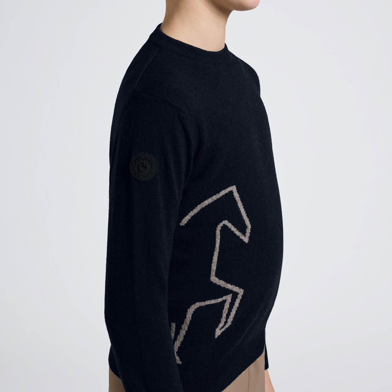 Cavalleria Toscana MAO004 Cavalleria Toscana Junior Sweater w/ Jacquard Horse Cashmere Blend