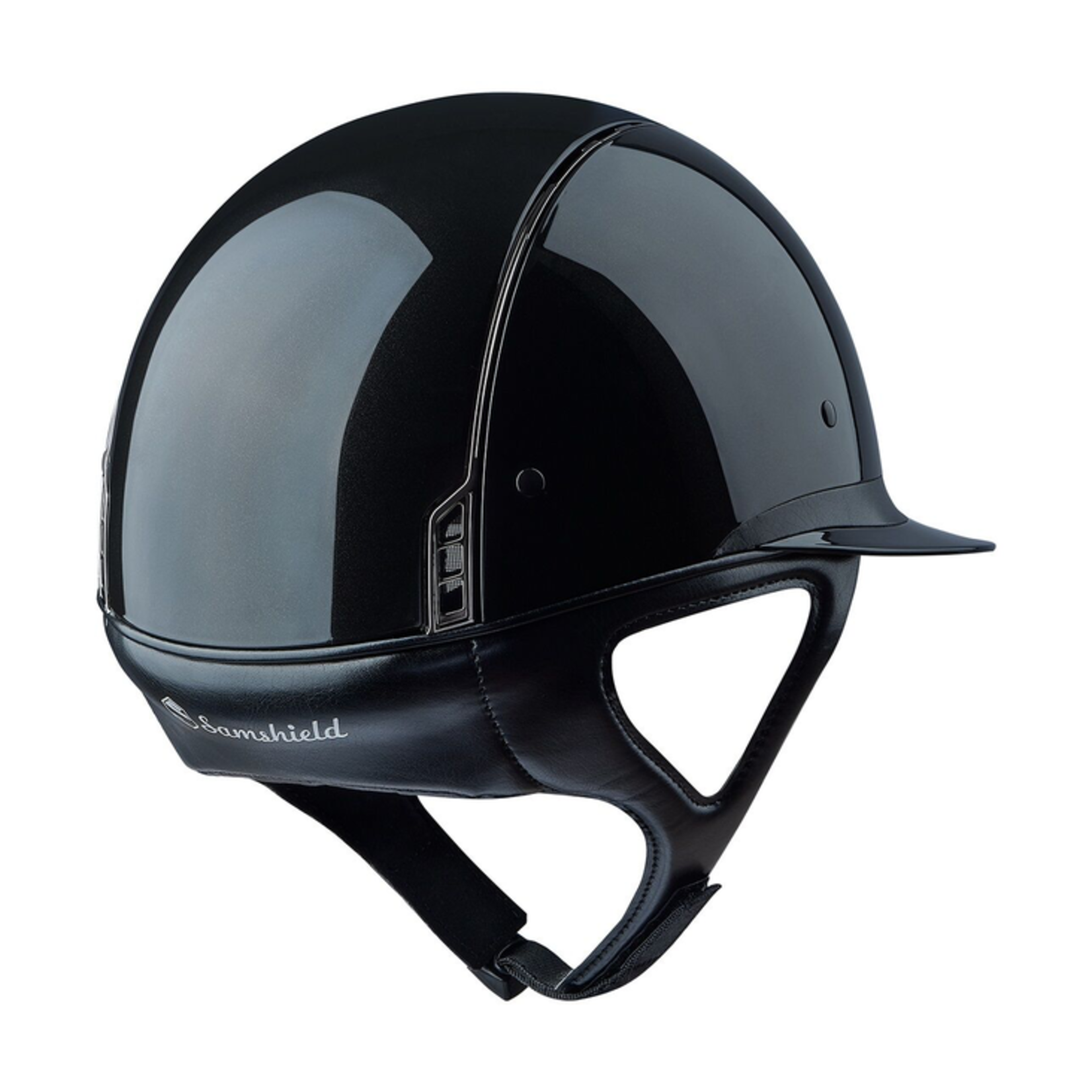 Samshield 1.0 Samshield Miss Shield Shadow Glossy Helmet w/ Black Chrome Trim & Blazon, Sold as a kit with coordinating liner (sold separately).