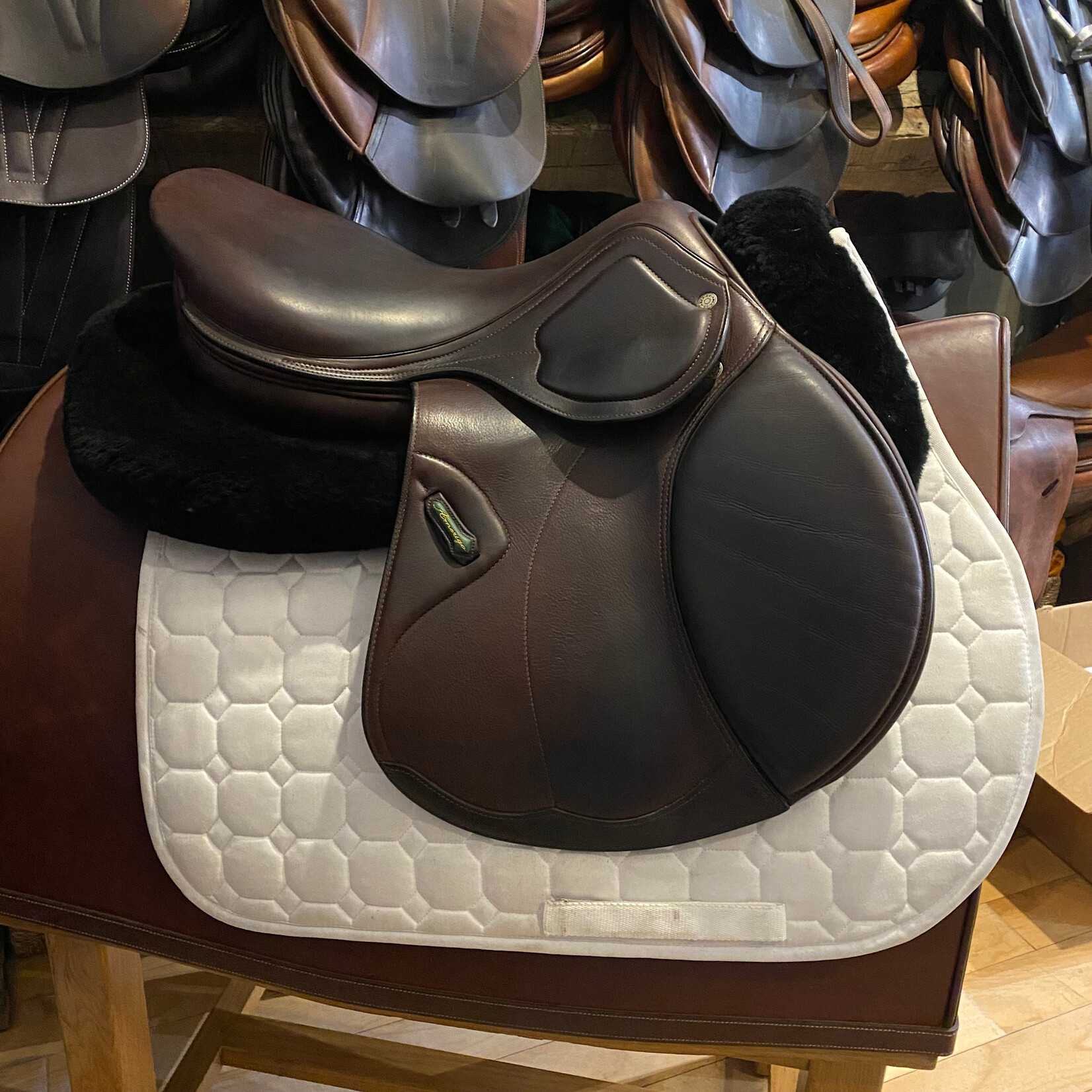 Amerigo #18L071970922 Consigned Amerigo DJ Largo Jump Saddle, 2022, 18" L (Long) Flap Length, +1 Tree (Medium/Wide), Wool Flocked (4), LHI  includes Amerigo Cover cover