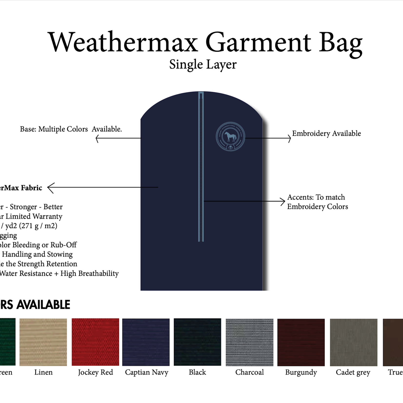 Equitex Equitex Weathermax Garment Bag, Embroidery Included (up to 25,000 stitch count) Choose Base color + Trim