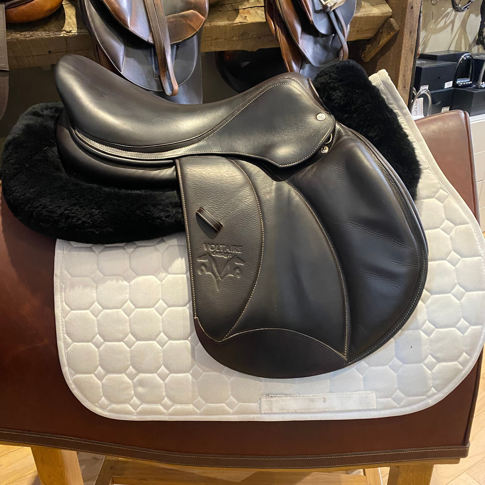 Voltaire #2913 19 Consigned Voltaire Stuggart Jumping Saddle, Full Buffalo Leather 18", 3A flap, PRO Panels, STD, comes with Voltaire Cover