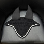 Equstar Custom Bonnet - Soundproof Ears, V Shape, Blk Base, 1R Jet Blk Rhinestone Ribbon, 1R White Cord, 1R Silver Cord, 1R Blk Thread, Black Star