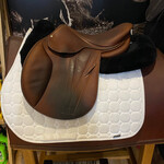 Butet #20 16921 Consigned Butet Jumping Saddle Premium, L (Semi-Flat Seat) 2 Flap, 16" Gold, DFG Integrated Panels, STD Tree, includes Butet cover, Excellent condition