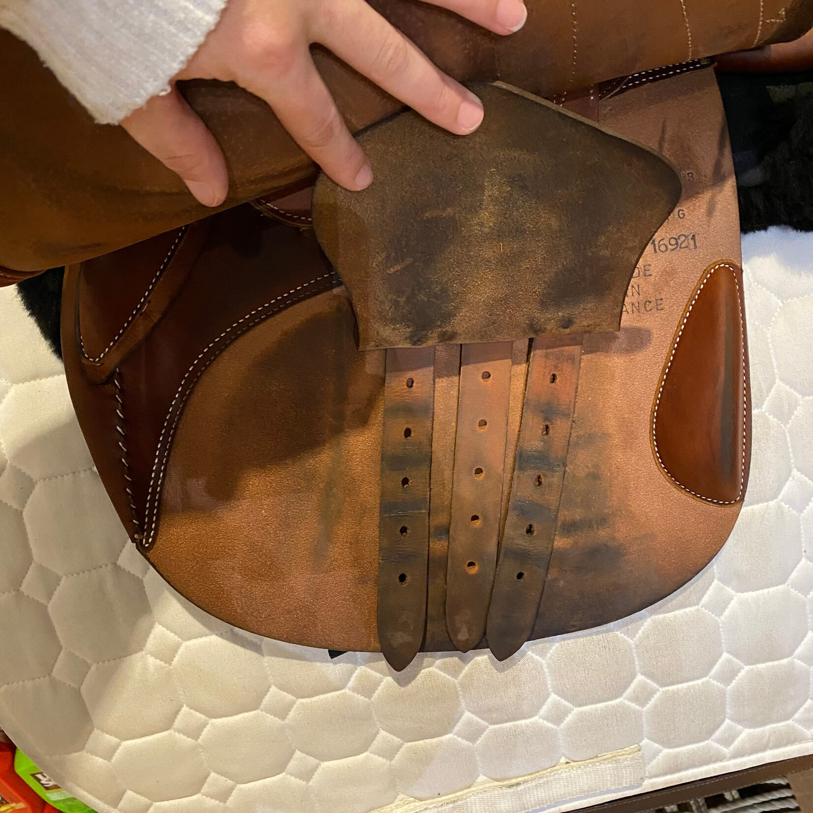Butet #20 16921 Consigned Butet Jumping Saddle Premium, L (Semi-Flat Seat) 2 Flap, 16" Gold, DFG Integrated Panels, STD Tree, includes Butet cover, Excellent condition