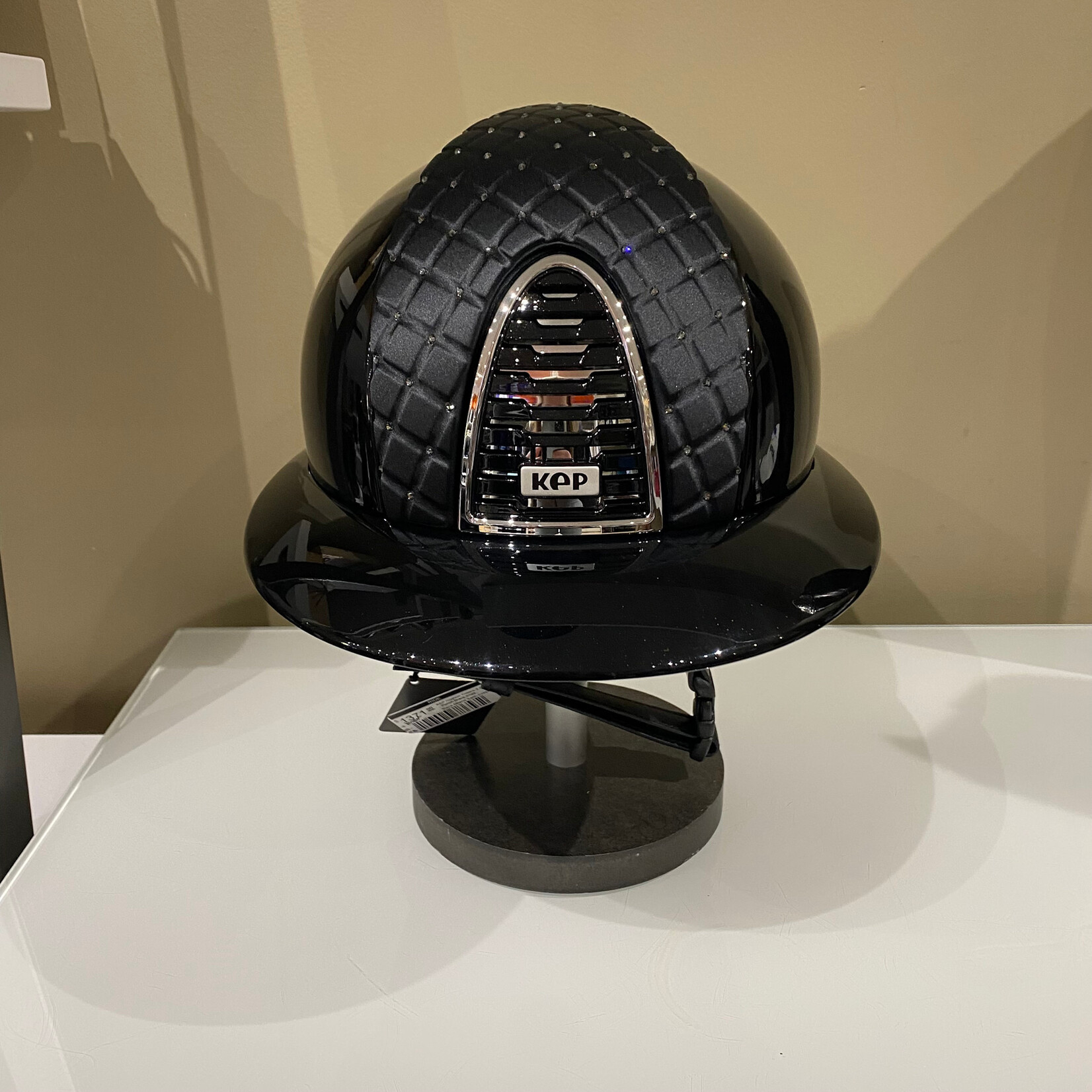 KEP KEP Custom Cromo 2.0  - Polish Black Shell, Black Milano Satin Cross w/ Crystal Front,  Mirror Silver Frame & Subgrid,  Black Polish Grid & Button, Black Leather Chinstrap, Polo Visor, Sold as a kit with coordinating liner (sold separately) 