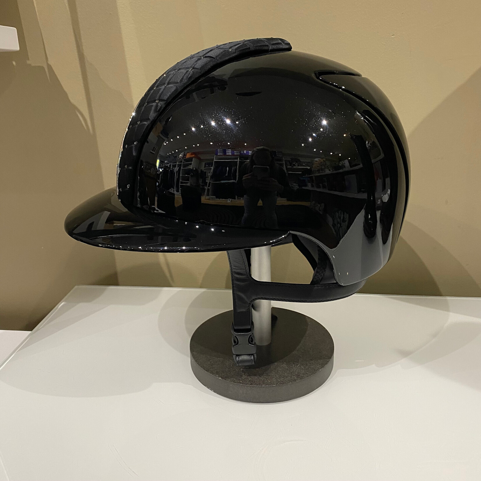 KEP KEP Custom Cromo 2.0  - Polish Black Shell, Black Milano Satin Cross w/ Crystal Front,  Mirror Silver Frame & Subgrid,  Black Polish Grid & Button, Black Leather Chinstrap, Polo Visor, Sold as a kit with coordinating liner (sold separately) 