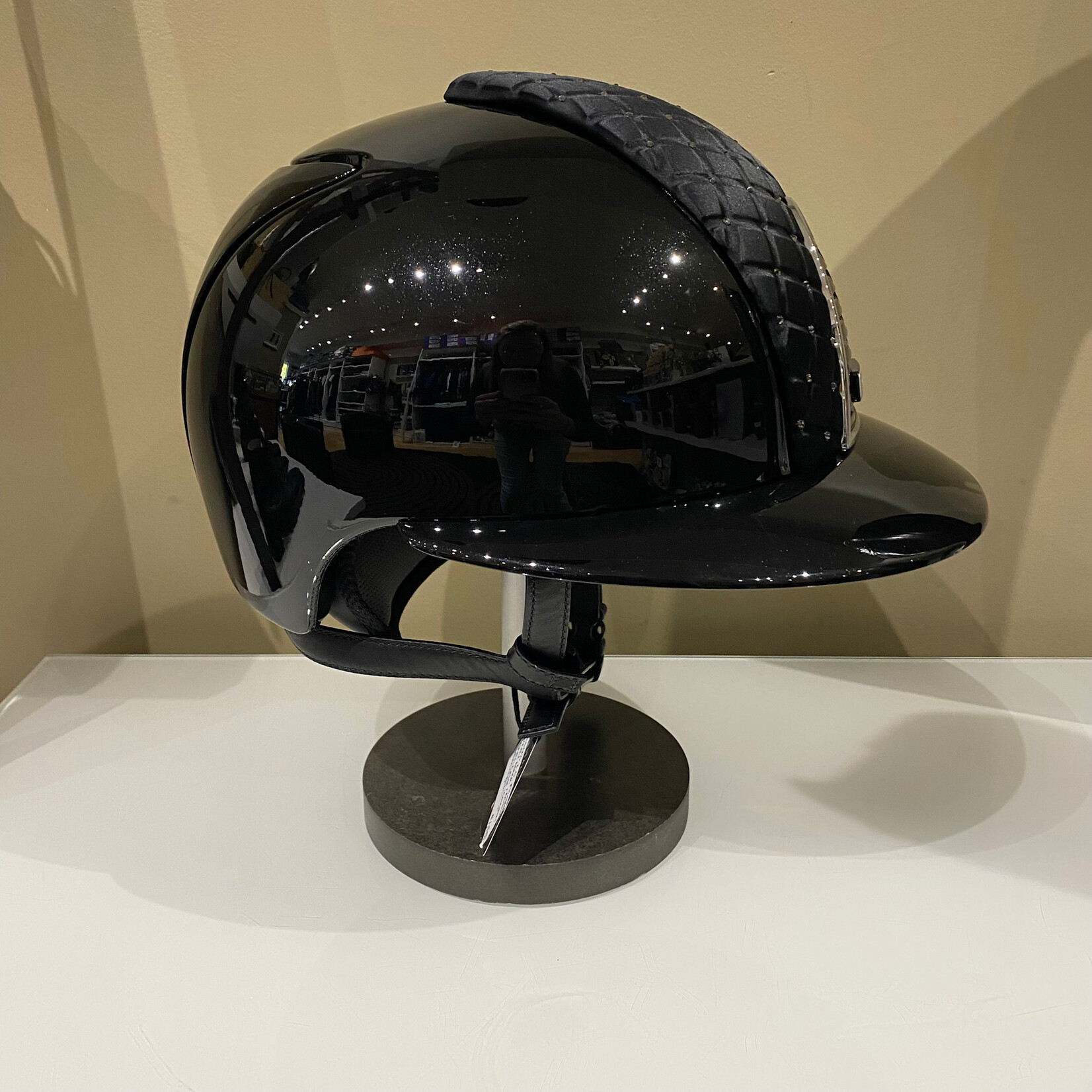 KEP KEP Custom Cromo 2.0  - Polish Black Shell, Black Milano Satin Cross w/ Crystal Front,  Mirror Silver Frame & Subgrid,  Black Polish Grid & Button, Black Leather Chinstrap, Polo Visor, Sold as a kit with coordinating liner (sold separately) 