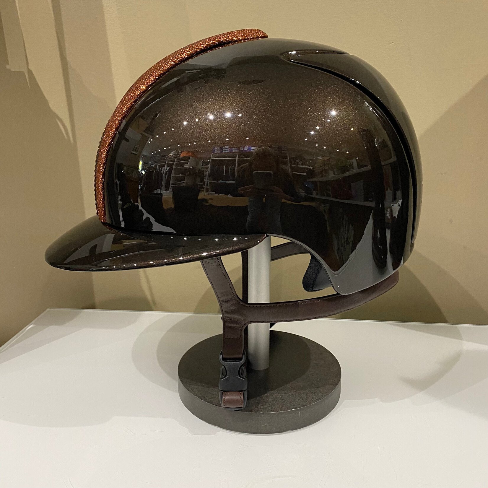 KEP KEP Custom Cromo 2.0  - Polish Brown Shell, Luminor Bronze Front, Frame w/ Swar Crystal Champagne, Polish Brown Grid, Subgrid & Button, Brown Leather Chinstrap, Polo Visor, Sold as a kit with coordinating liner (sold separately) 