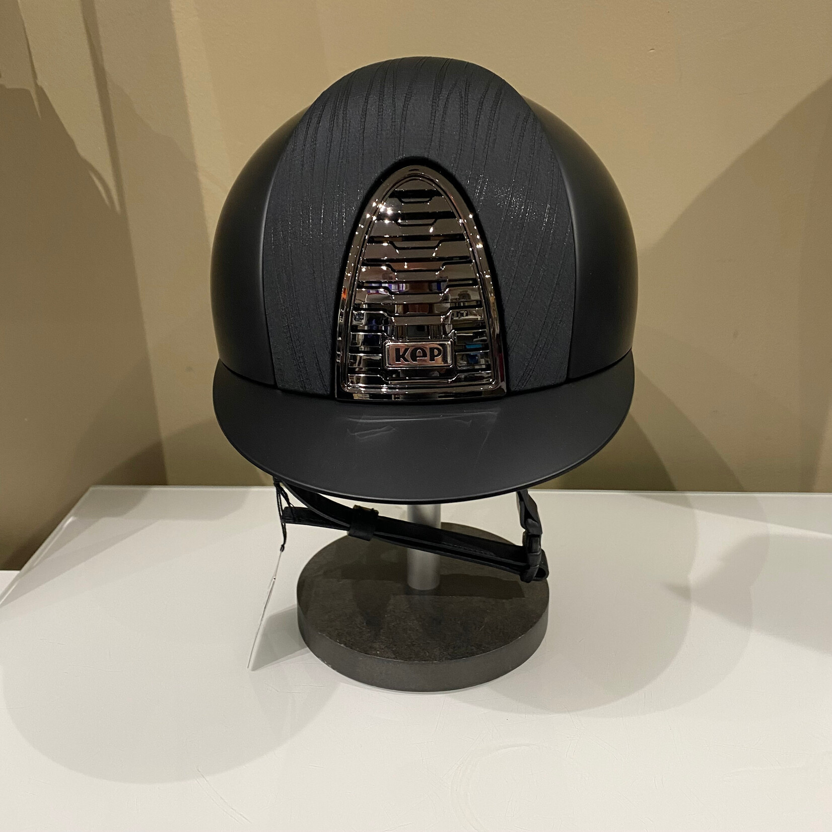 KEP KEP Custom Cromo 2.0  - Textile Black Shell, Vesna Black Front & Rear, Black Mirror Grid, Subgrid & Button, Black Leather Chinstrap, Silver Matt Logo, Sold as a kit with coordinating liner (sold separately) 