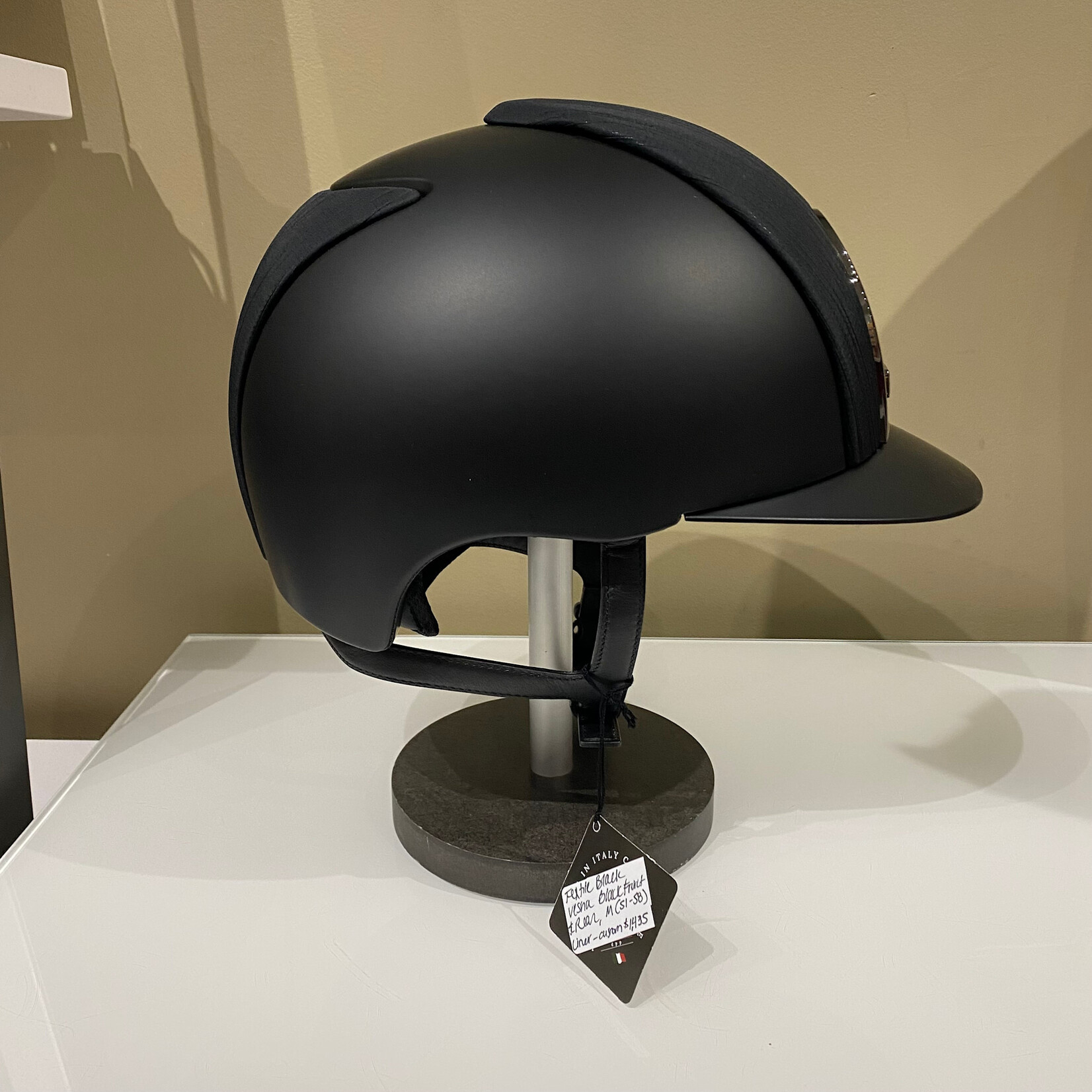 KEP KEP Custom Cromo 2.0  - Textile Black Shell, Vesna Black Front & Rear, Black Mirror Grid, Subgrid & Button, Black Leather Chinstrap, Silver Matt Logo, Sold as a kit with coordinating liner (sold separately) 