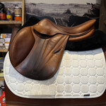 Butet #15 221 Consigned Butet Jumping Saddle Non-Integrated Premium, L (Semi-Flat) 2 Flap 17" Gold , Front Std Blocks, MOU Memory Foam Panels, STD TREE, no cover