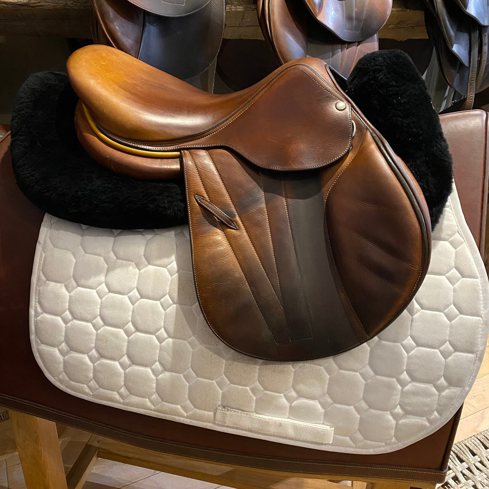 Butet #19 15744 Consigned Butet Jumping Saddle Integrated Premium, M (Medium Deep Seat), Gold 16" 1.5C (short) Flap, STD Tree w/ Cover