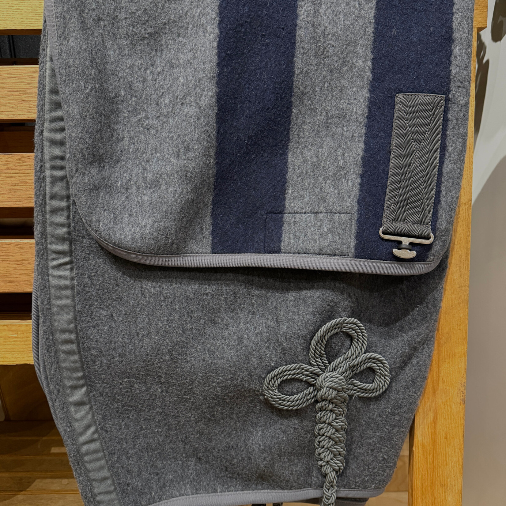 Animo Animo Jamaica Blanket Thick Melton Wool Dress Sheet with Tonal Trim and Solid Braided Hip Ornament and Tail Cord