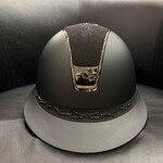 Samshield CUSTOM 2.0 Samshield Miss Shield Helmet w/ Flower Swarovski Black Top & Frontal Band, Black Chrome Trim & Blazon, Sold as a kit with coordinating liner (sold separately).