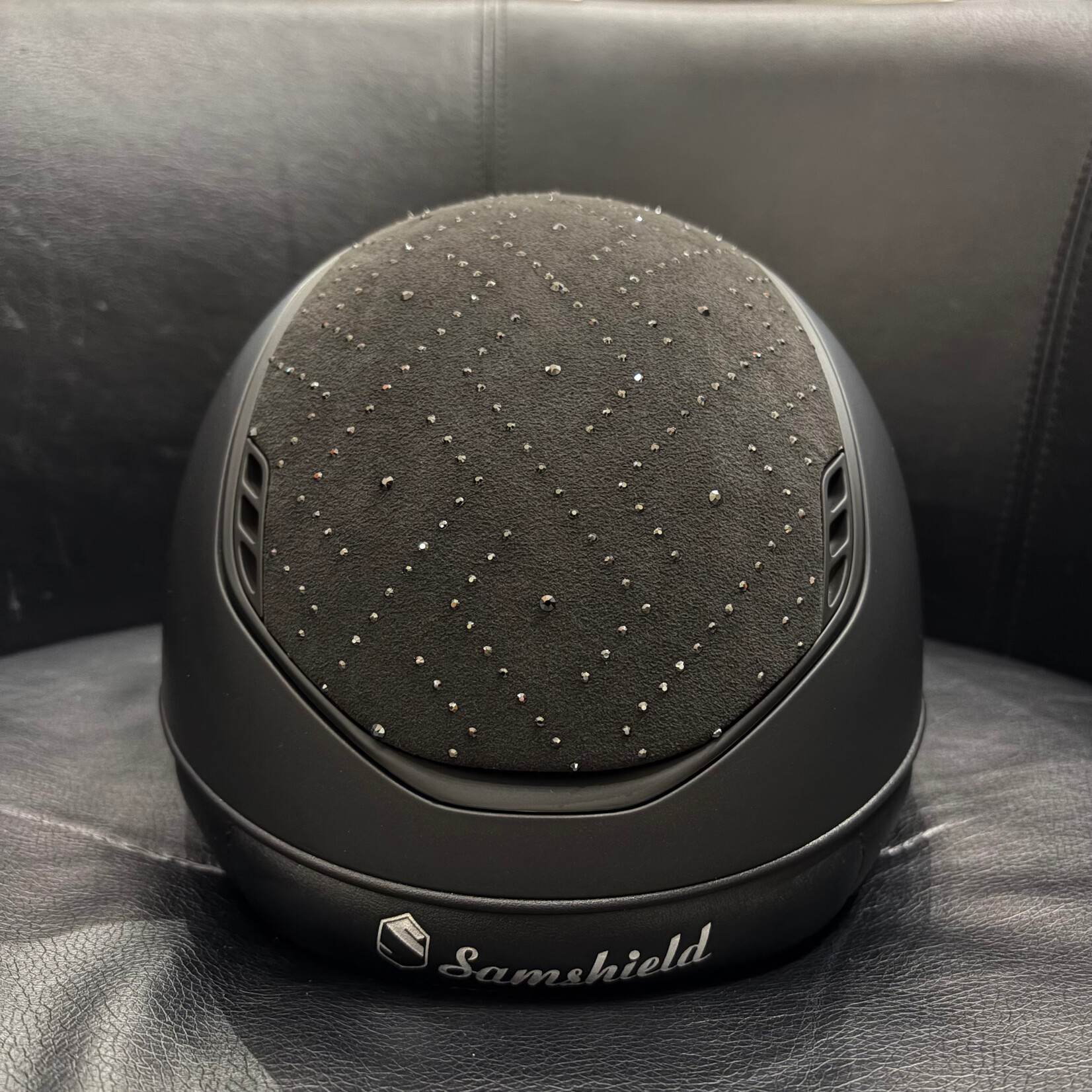 Samshield 2.0 Custom Samshield Miss Shield Helmet w/ Aztec Black Top & Frontal Band, Matt Black Trim & Blazon, Sold as a kit with coordinating liner (sold separately).