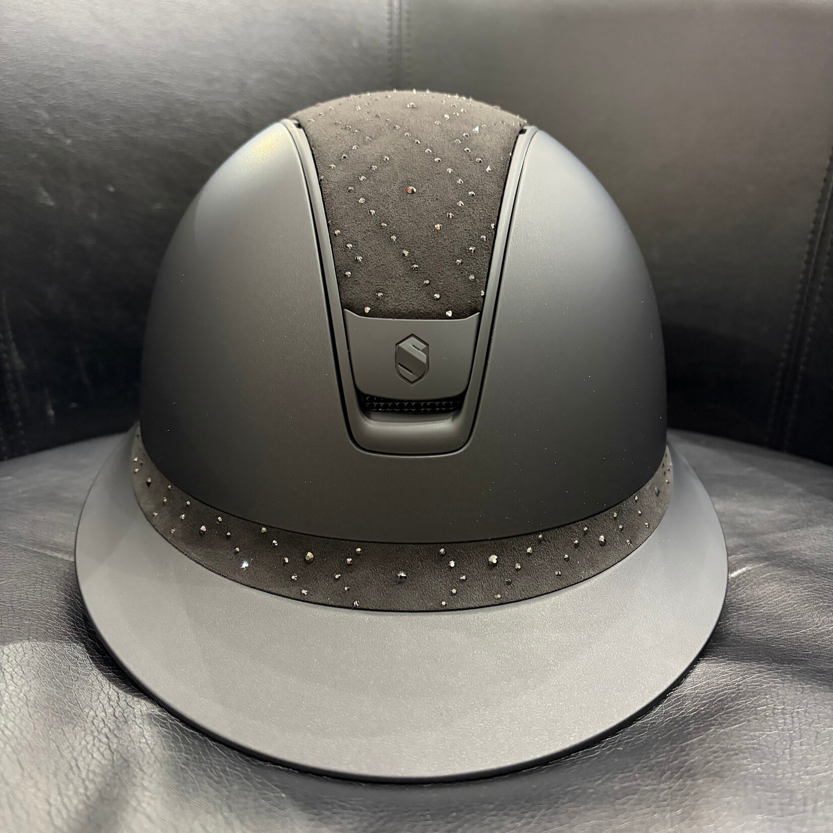 Samshield 2.0 Custom Samshield Miss Shield Helmet w/ Aztec Black Top & Frontal Band, Matt Black Trim & Blazon, Sold as a kit with coordinating liner (sold separately).