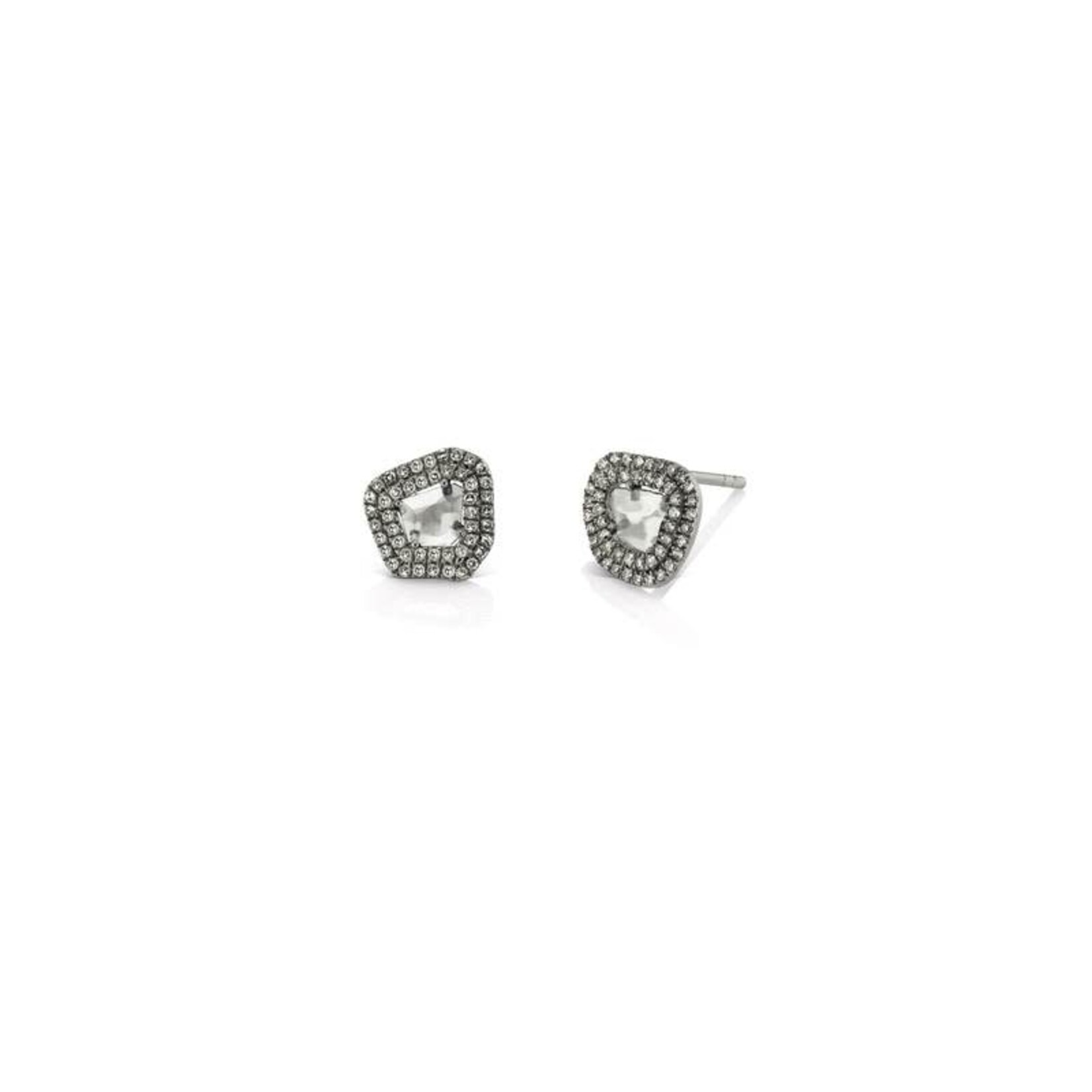 Double Halo Stud Earrings in Oxidized Raw Diamond Slice, .87ctw