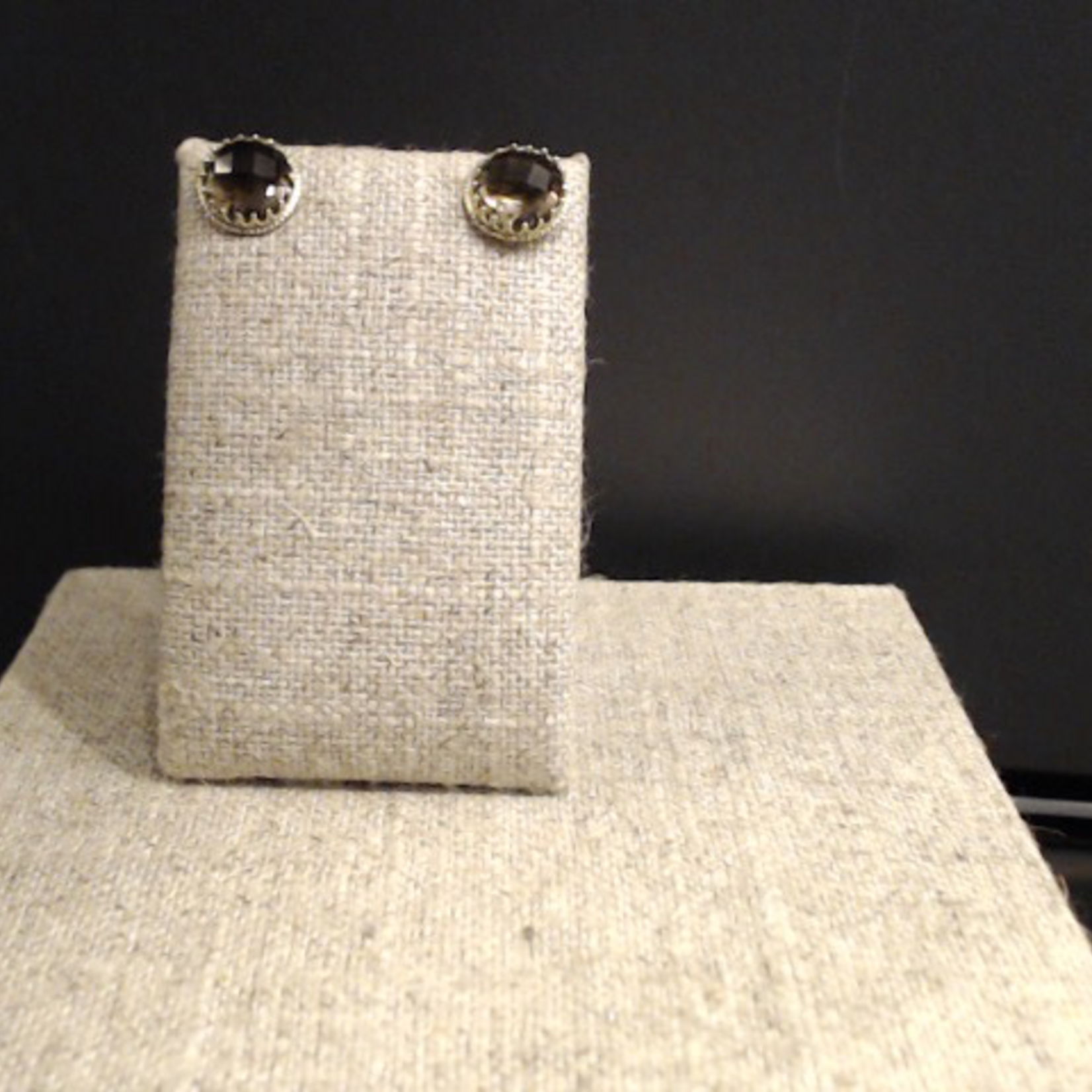 Smokey Topaz Checkerboard Cut Scott Mikolay Jewelry Design Crown Collection Earrings, 18k  Yellow Gold