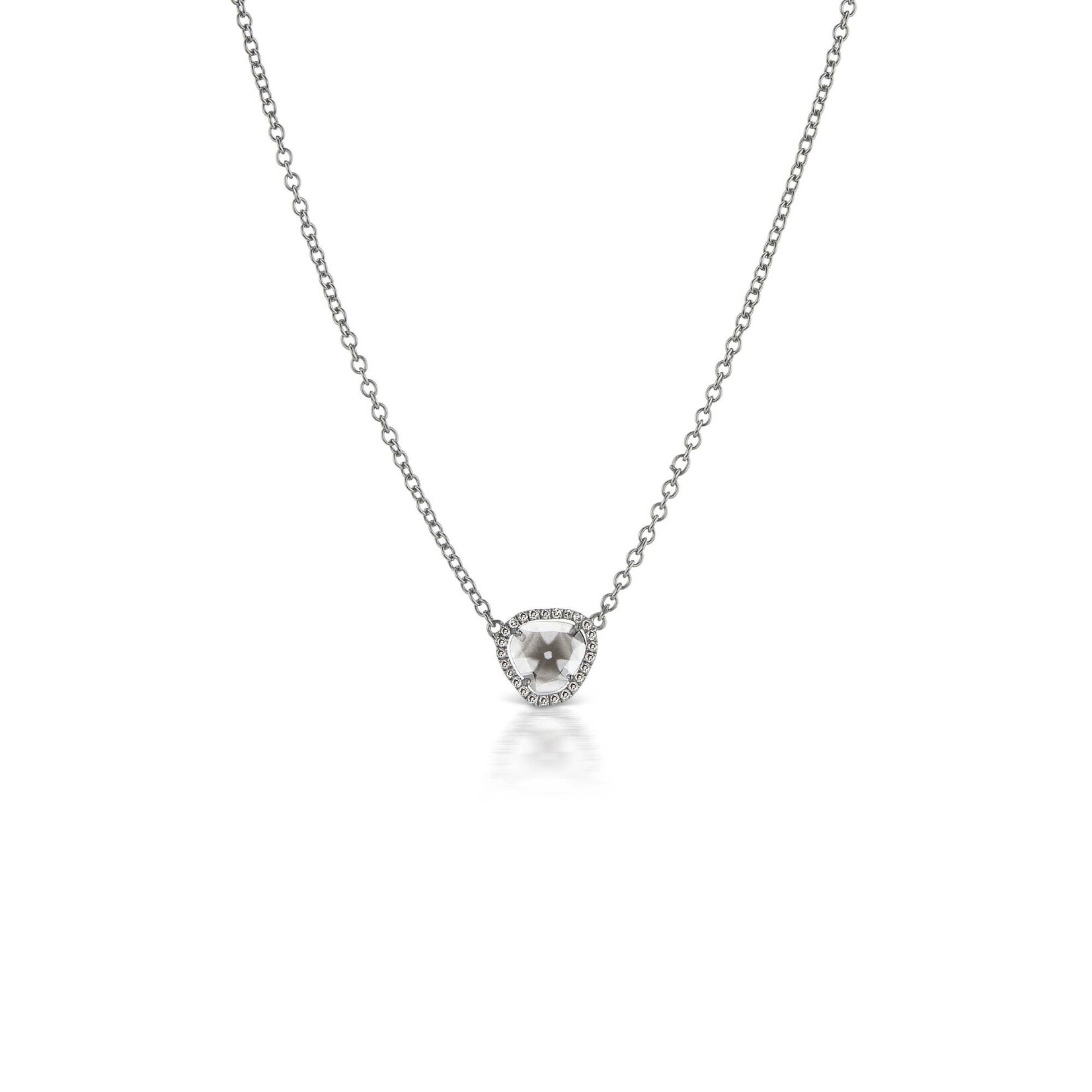 Oxidized Diamond Slice Surrounded By Pave Diamonds Necklace, 16-20'' Adjustable with Jump RIng