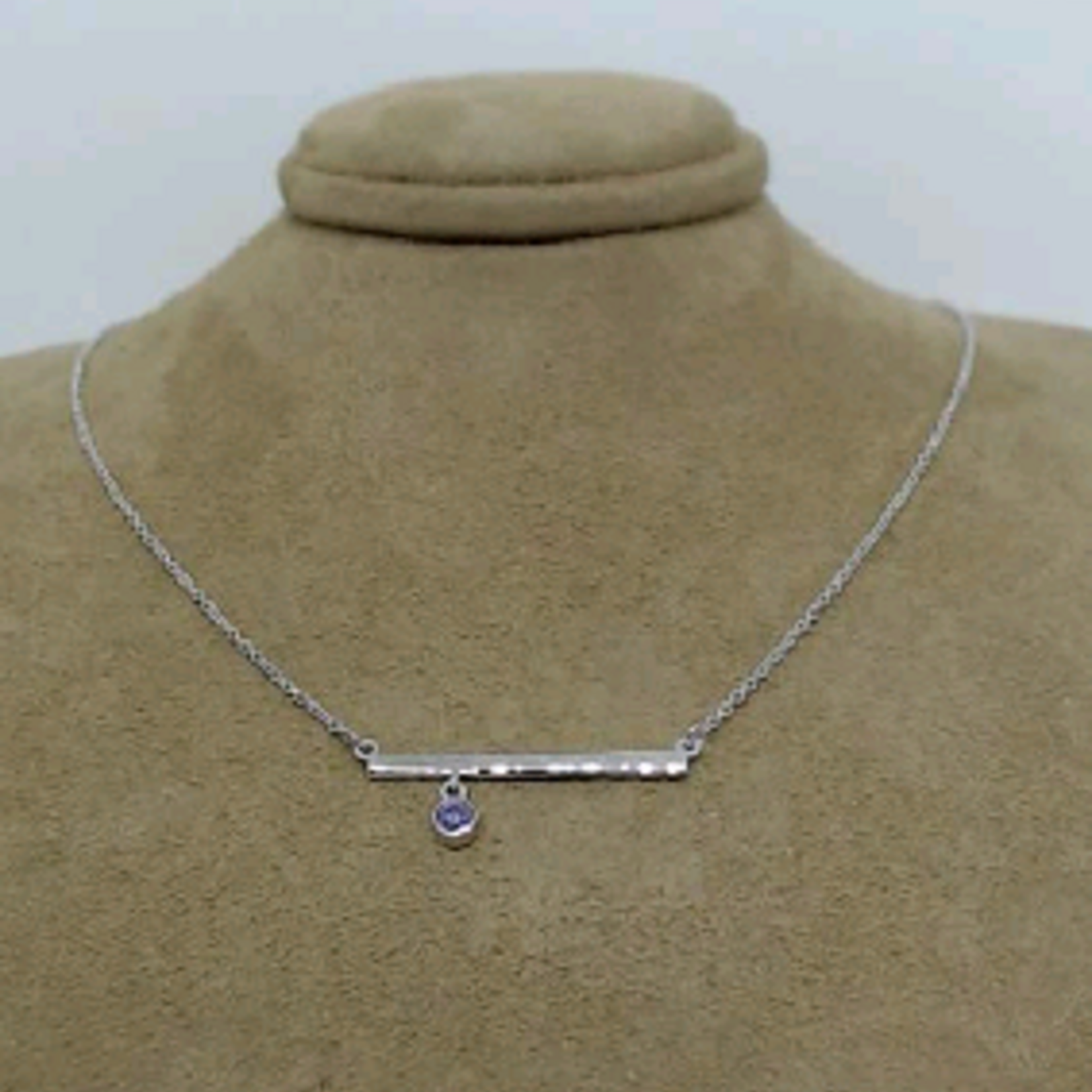 Solitaire Amethyst On Bar Necklace, 18", 14k White Gold, 0.10 ctw Amethyst