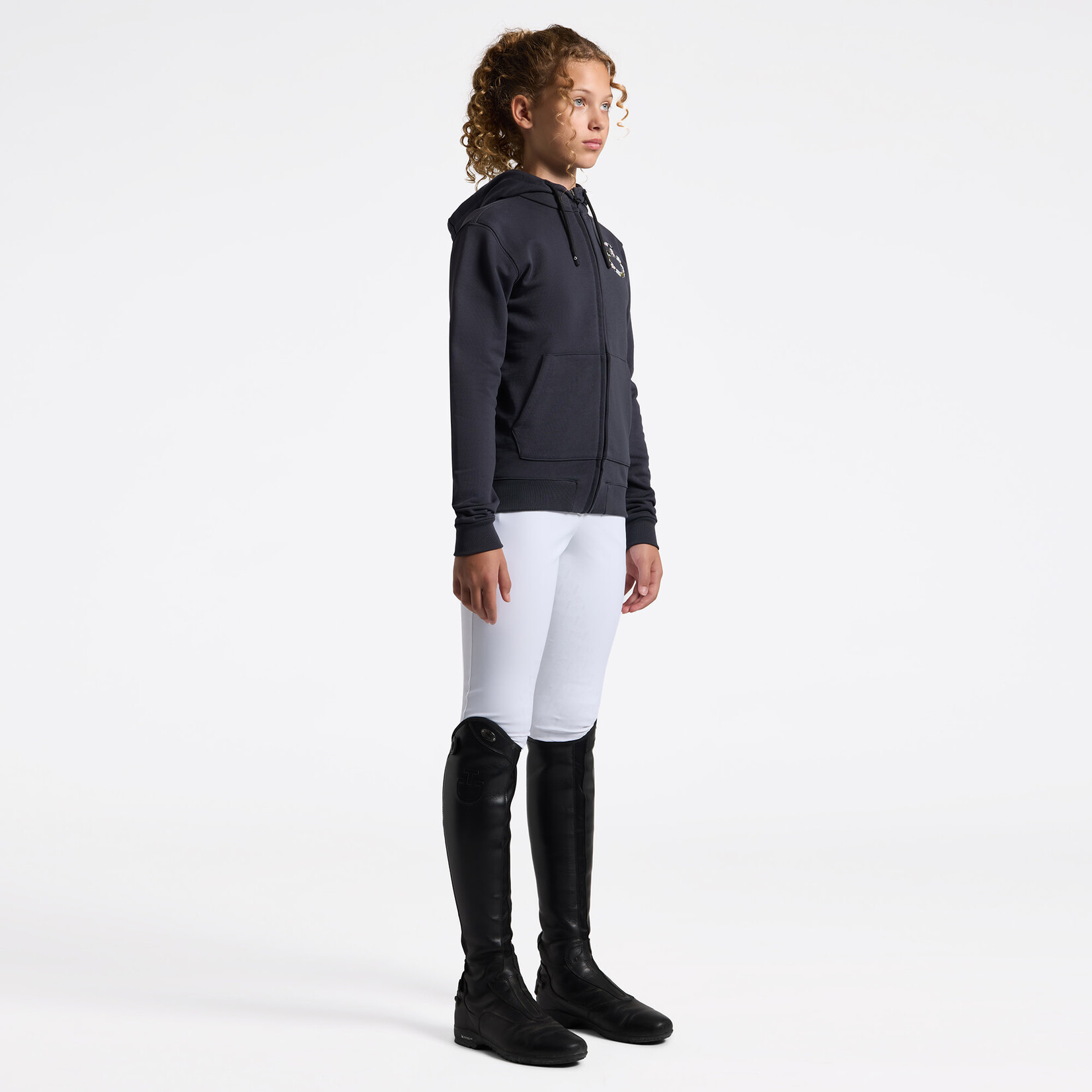 Cavalleria Toscana FEA022 Cavalleria Toscana Girl's Cotton w/Floral Embroidery Logo Zip Hoodie