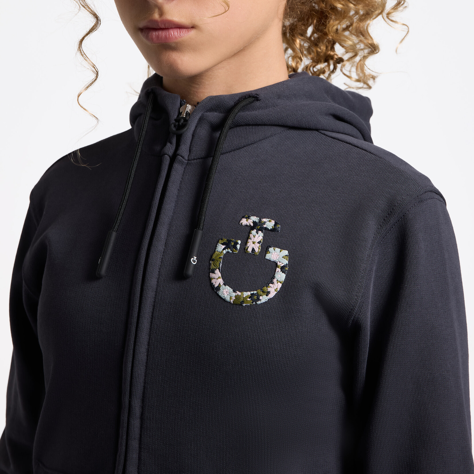 Cavalleria Toscana FEA022 Cavalleria Toscana Girl's Cotton w/Floral Embroidery Logo Zip Hoodie