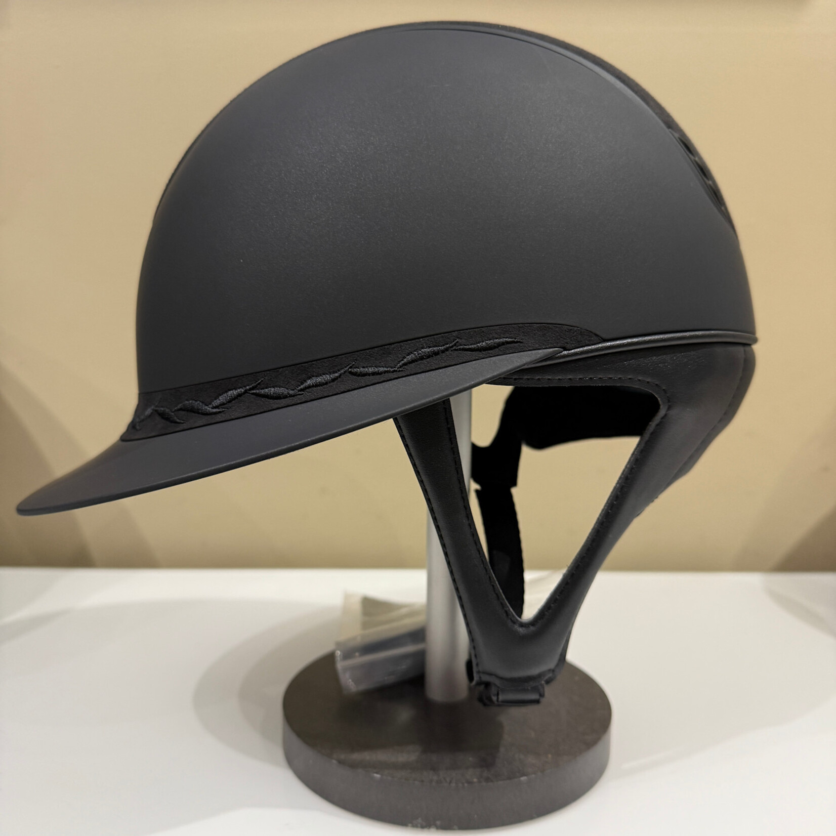 Samshield 2.0 Custom Samshield Miss Shield Helmet w/ Alcantara Top,  Alcantara Black Flower Embroidery Matt Black Trim & Blazon, Sold as a kit with coordinating liner (sold separately).